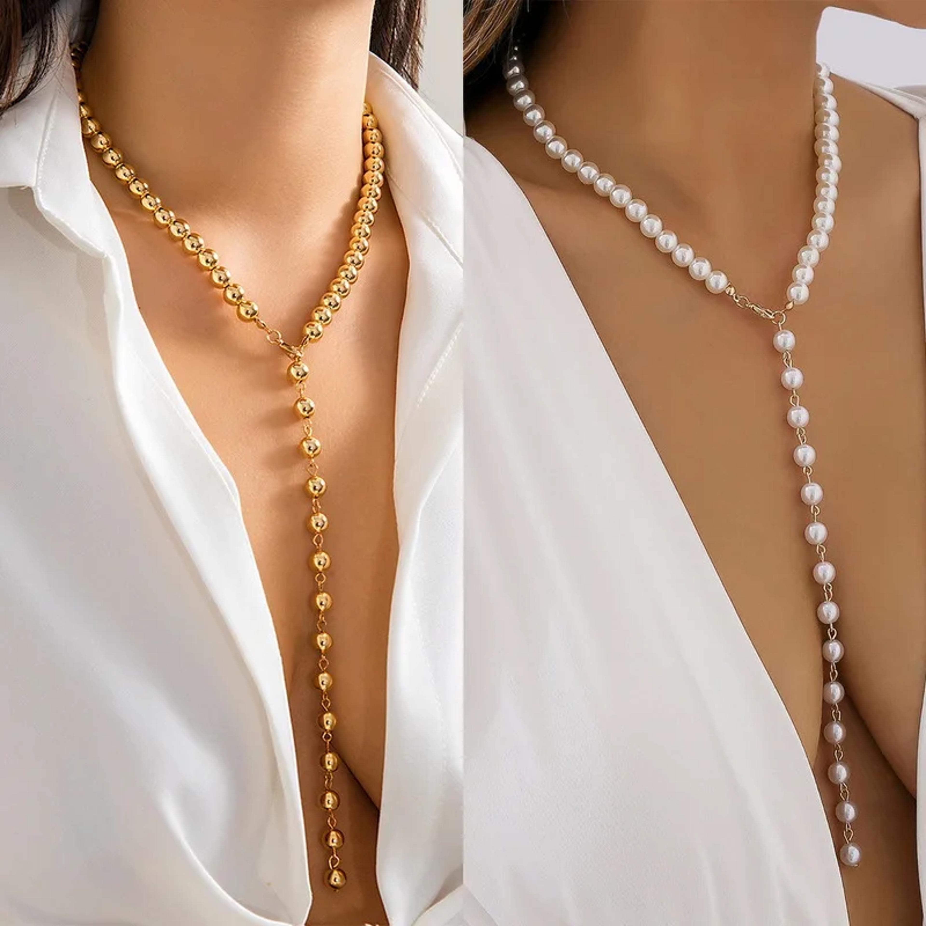 boho pearl necklace with long tassel pendant for women beach layered clavicle jewelry