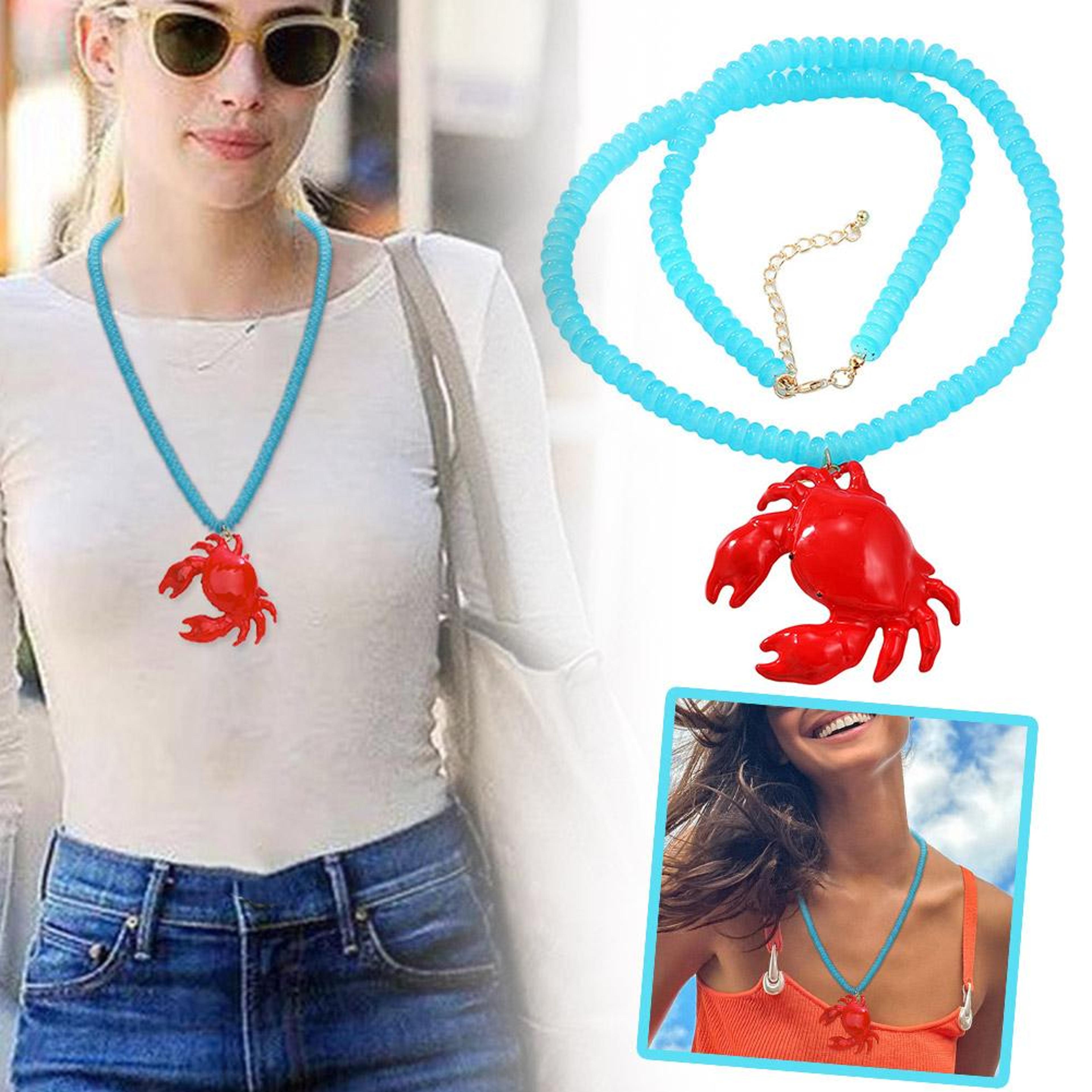 red crab pendant necklace beach choker for women ocean inspired statement jewelry