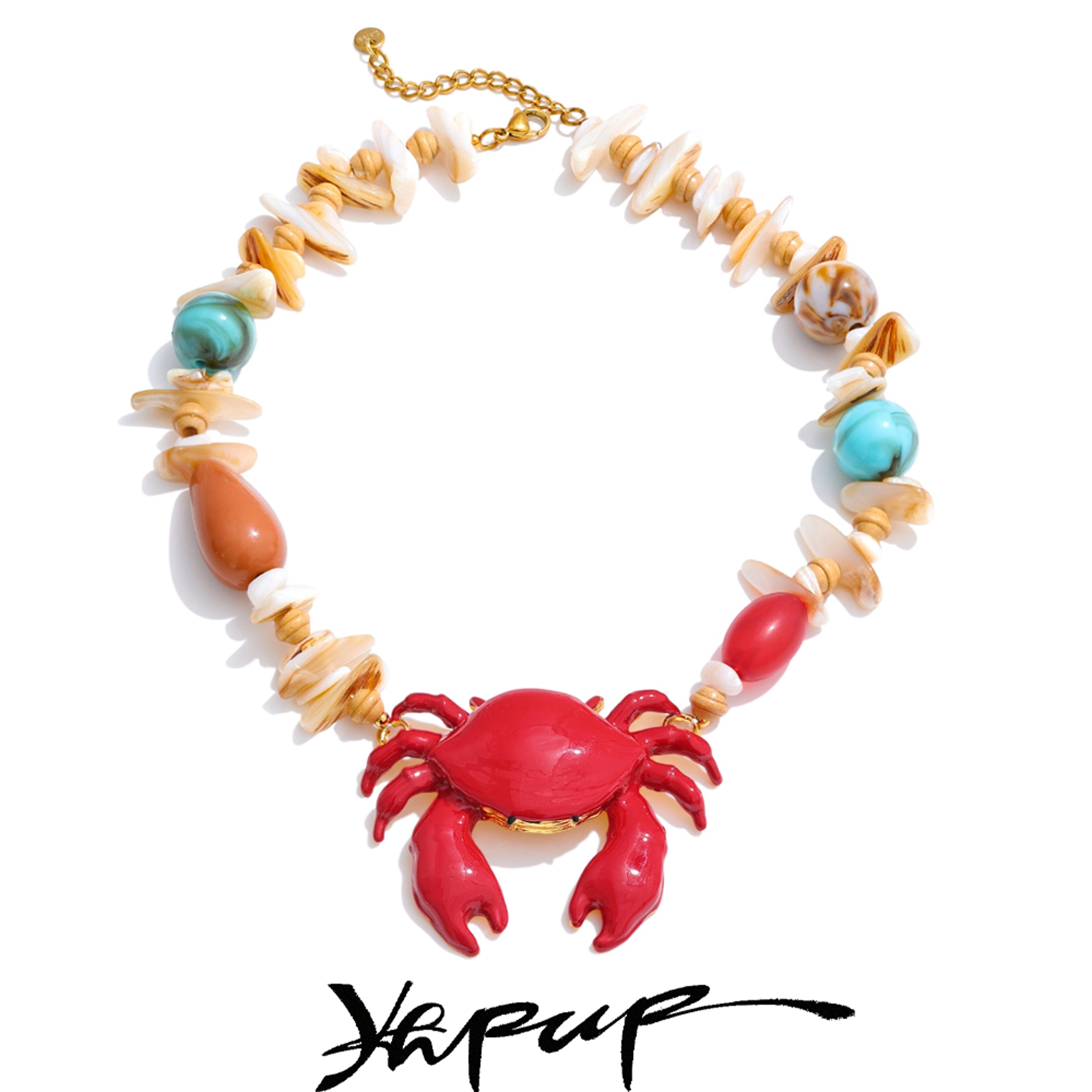handmade crab pendant necklace with ocean shell resin charm beach jewelry