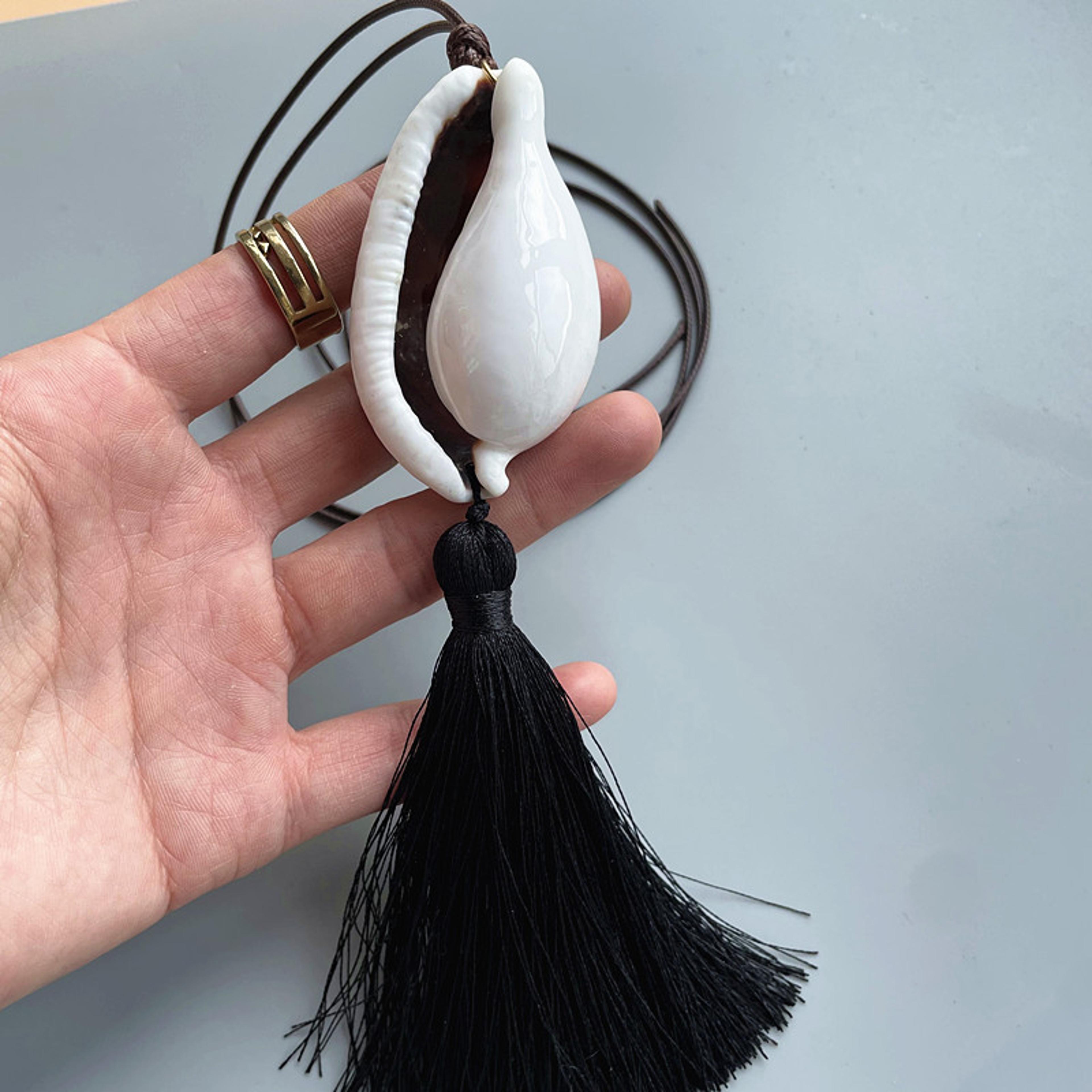 boho shell tassel lariat necklace for women – beach layered vacation jewelry