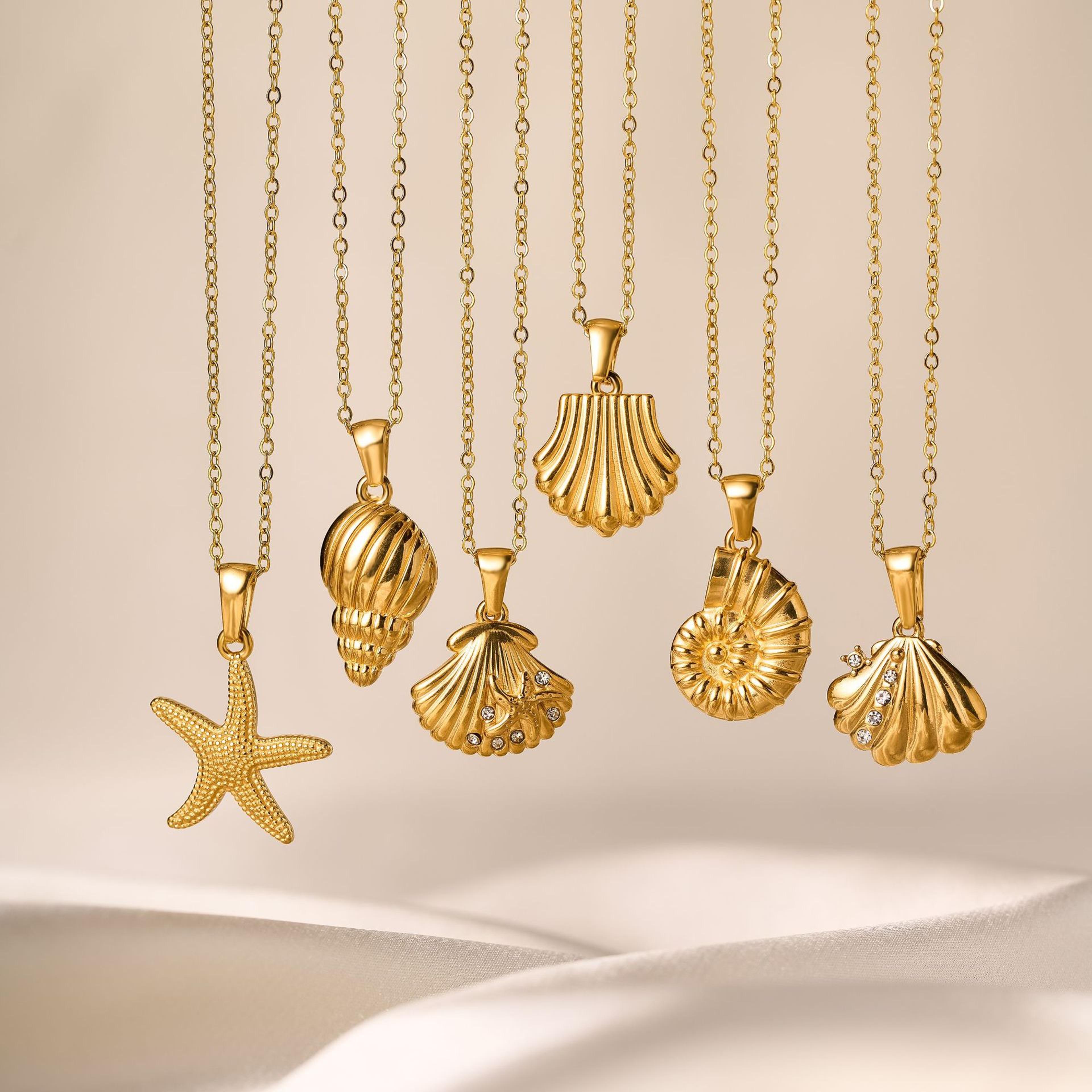 gold starfish necklace & shell choker for women waterproof stainless steel beach ocean jewelry