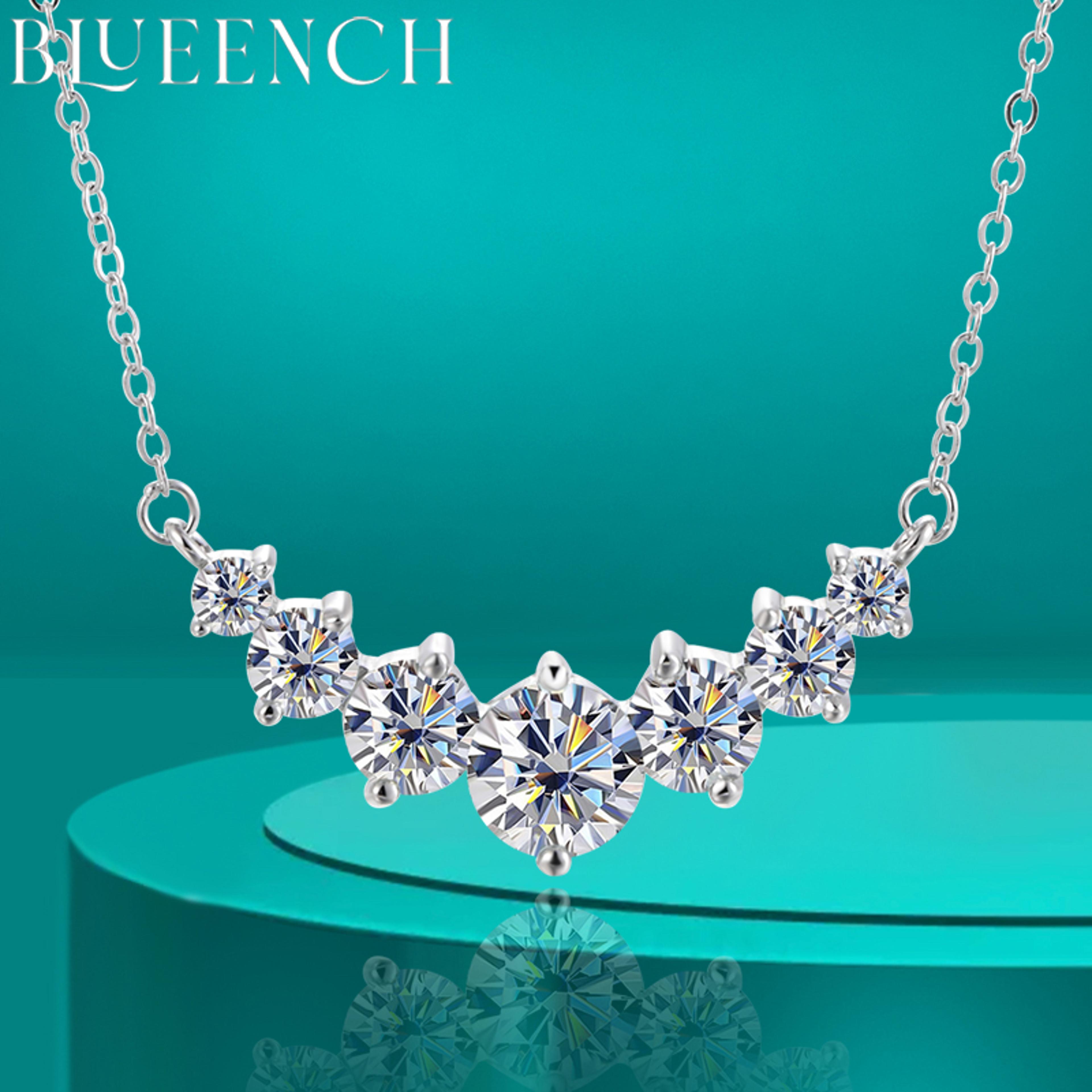 moissanite necklace in sterling silver with emerald cut pendant for women