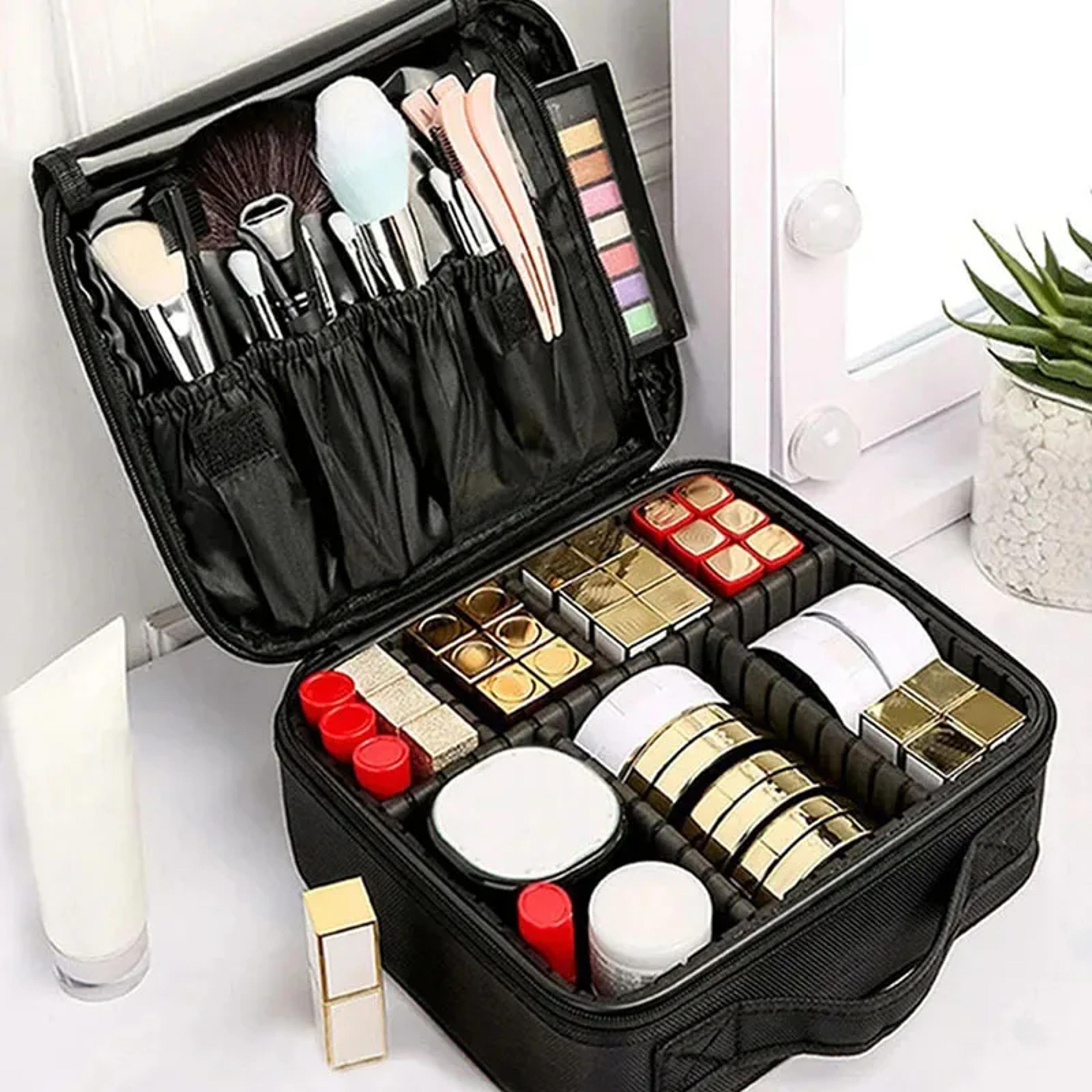 waterproof travel makeup bag for women with brush organizer and embroidered cosmetic storage