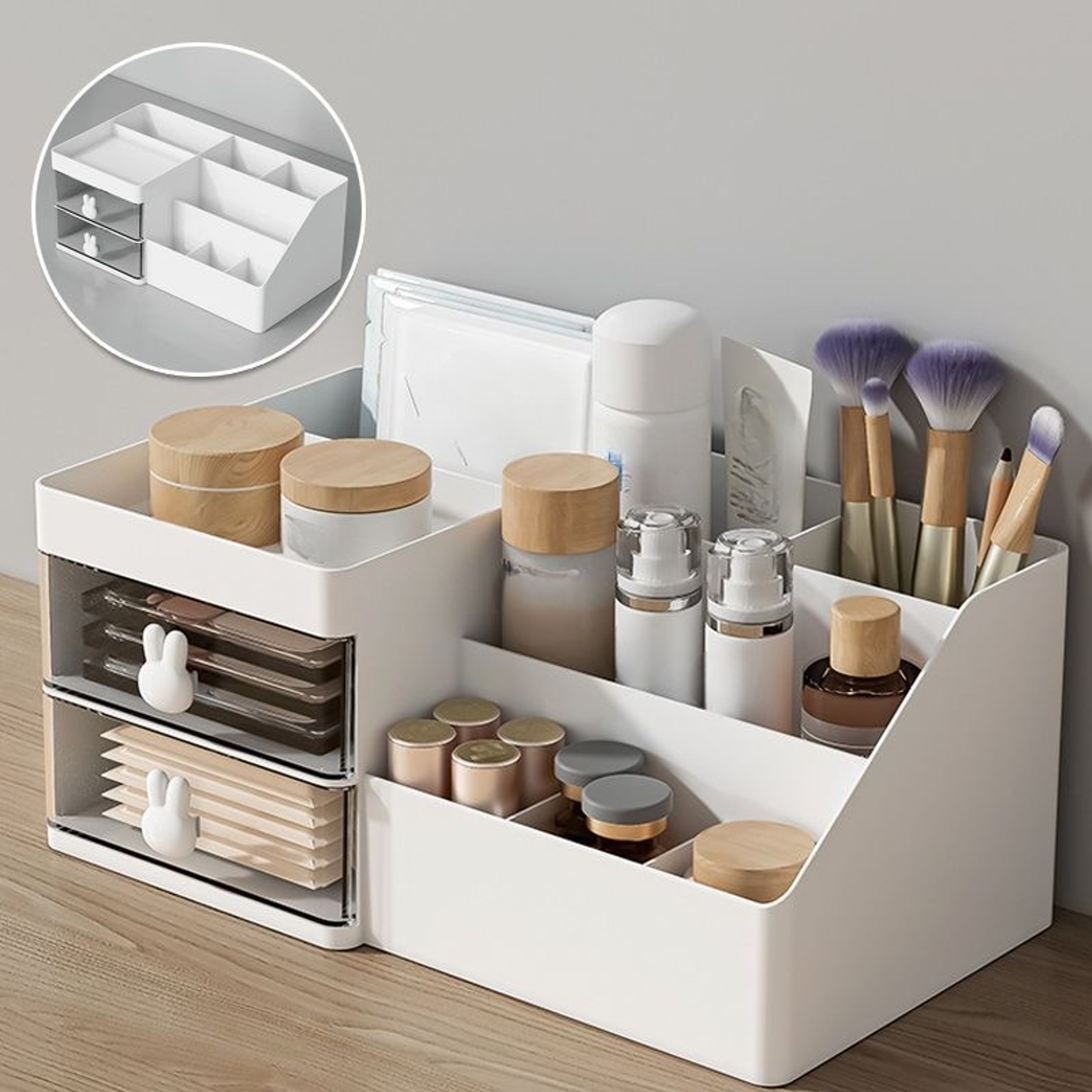 2 drawer makeup organizer and cosmetic storage box for vanity and desktop