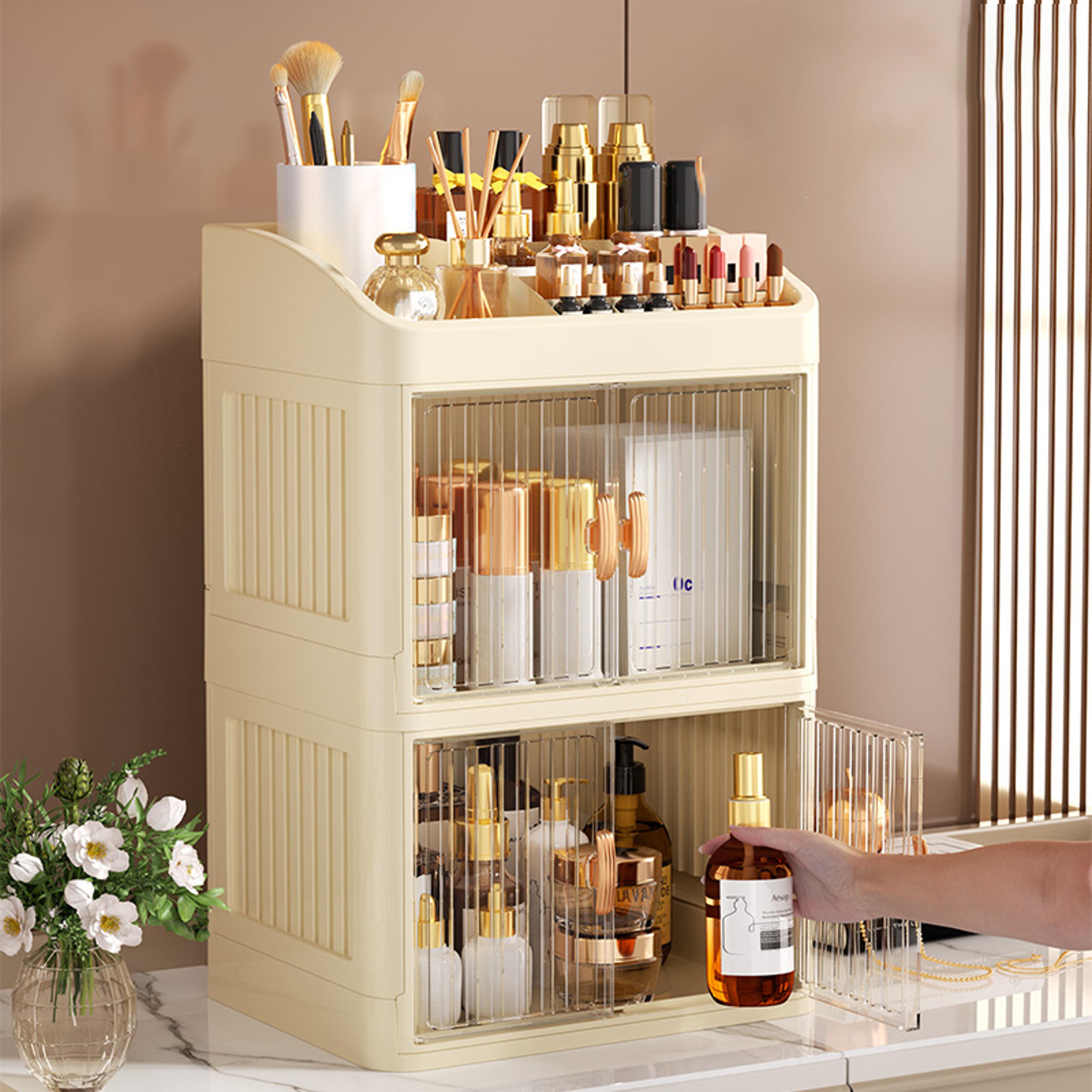 foldable makeup organizer with drawers 3 to 4 tier vanity storage