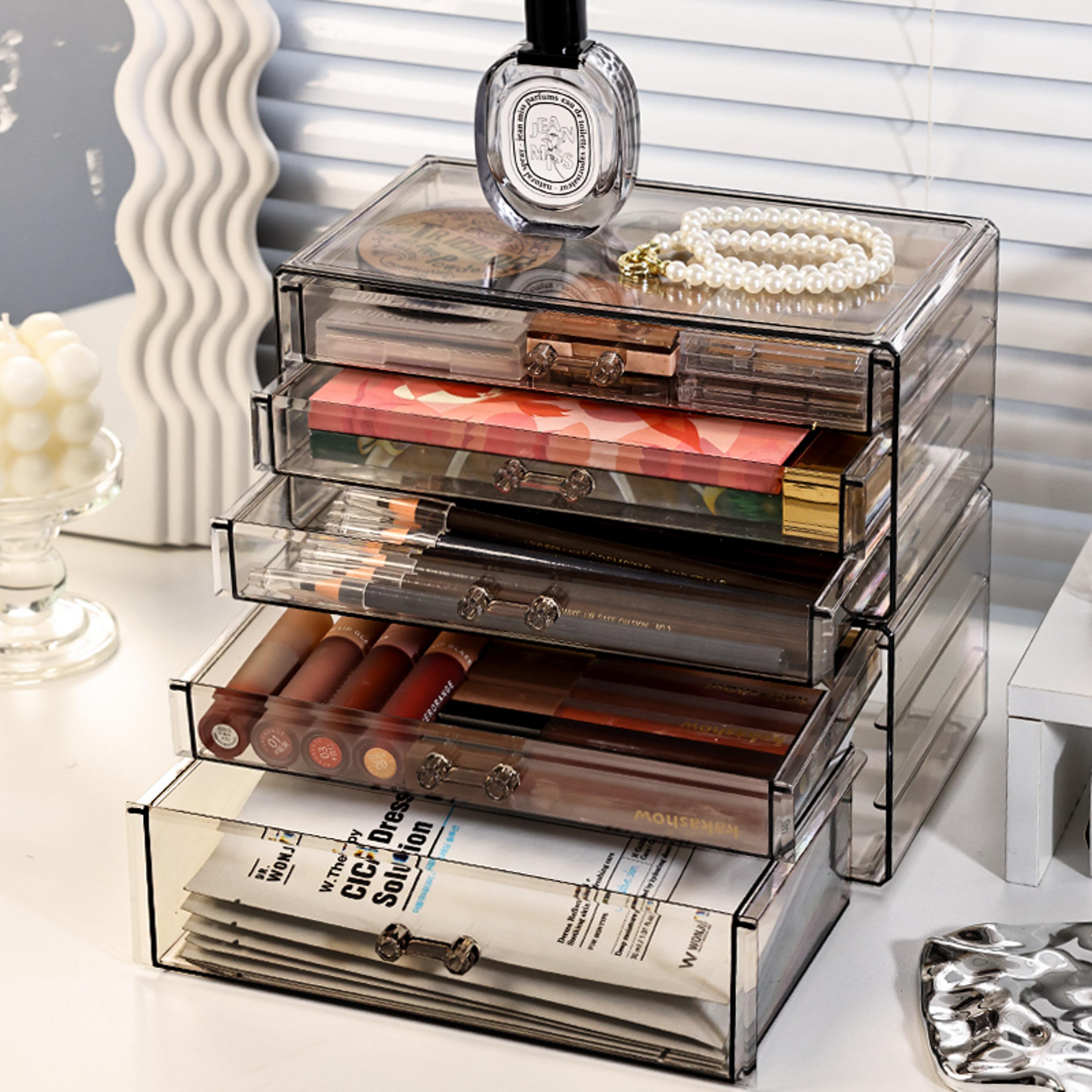 stackable acrylic drawer organizer for makeup skincare and desktop storage