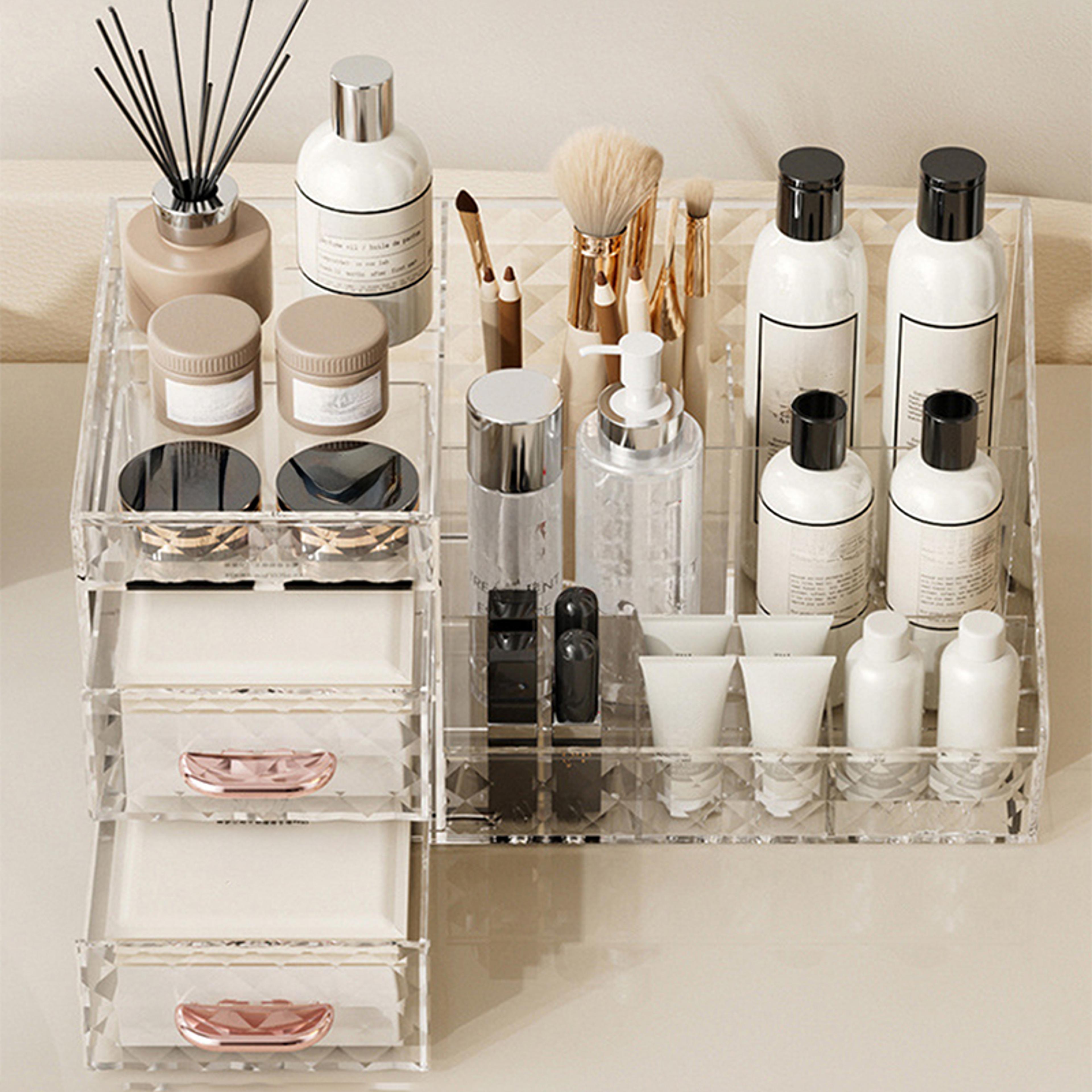 large capacity makeup organizer with transparent drawer cosmetic and skincare storage box