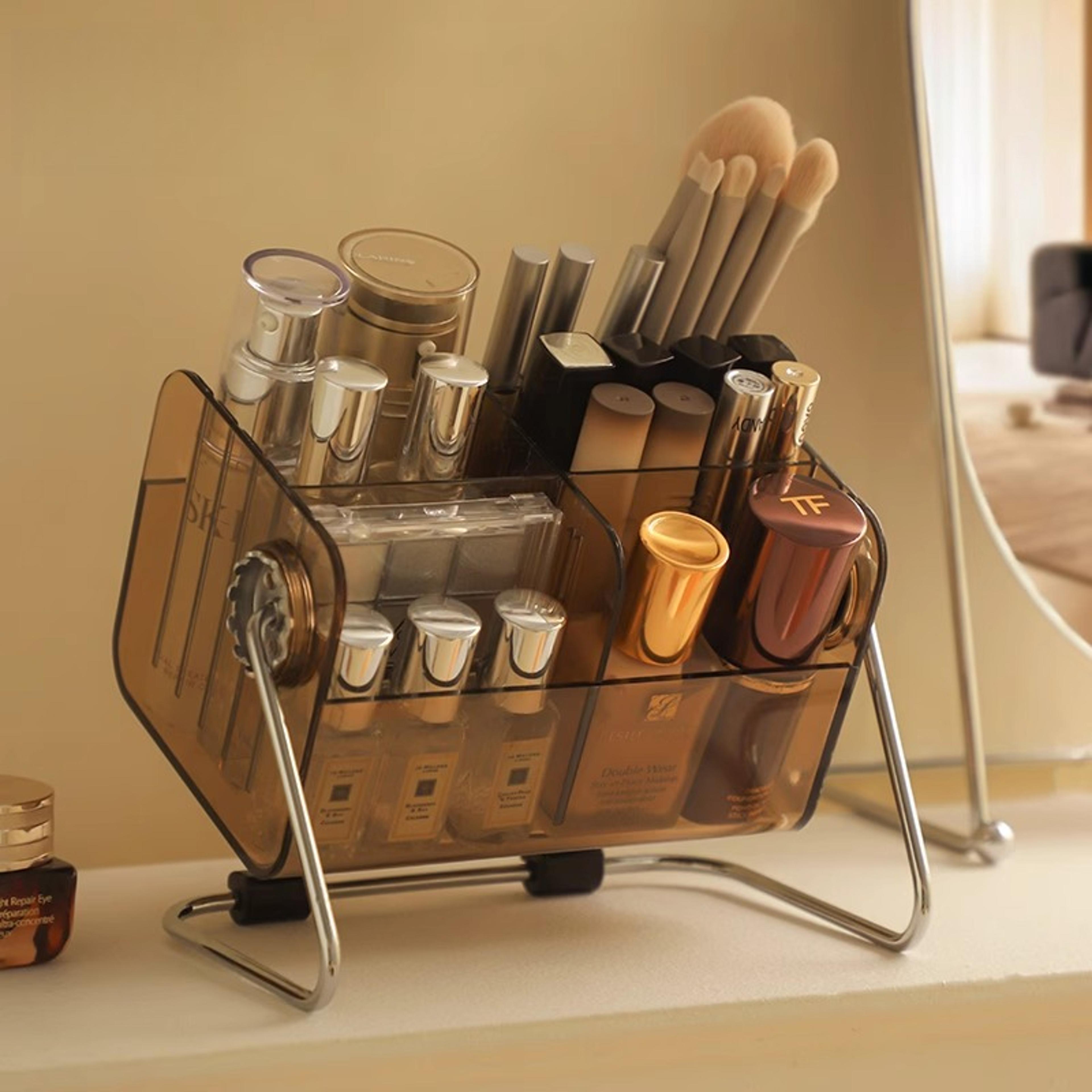 vintage makeup organizer with removable makeup brush holder and lipstick storage
