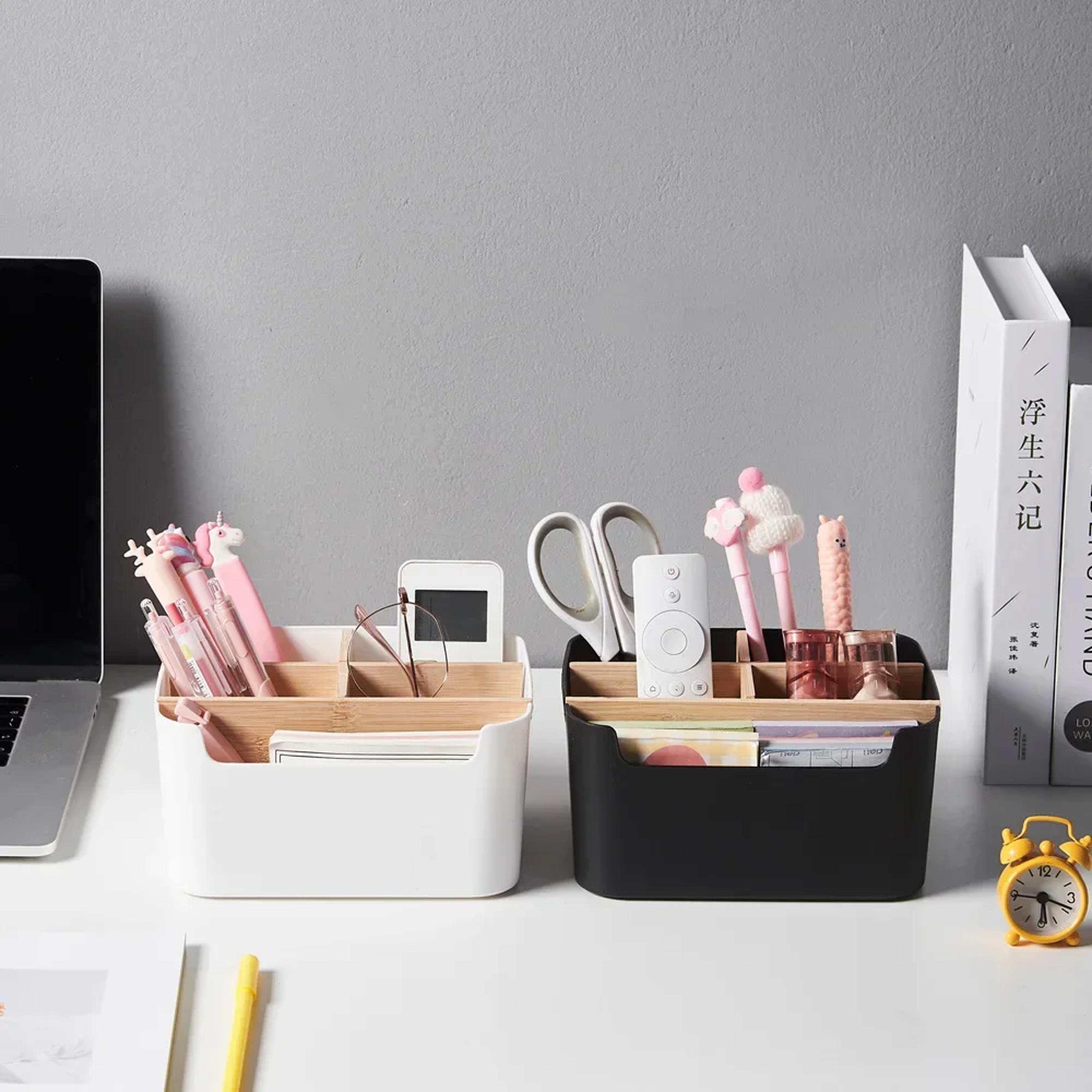 detachable bamboo remote control holder and desktop organizer