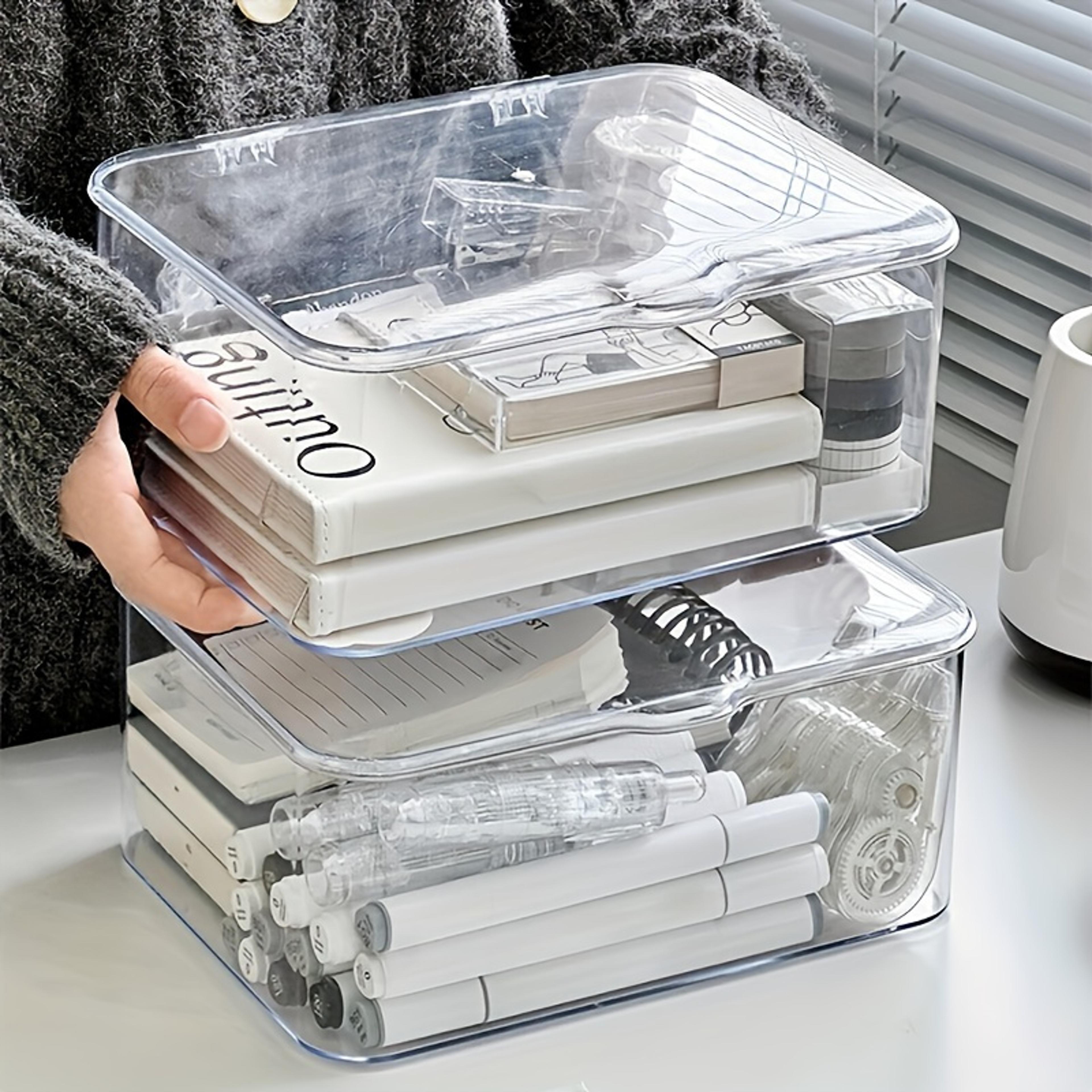 clear acrylic storage organizer box with clamshell lid for desk and home