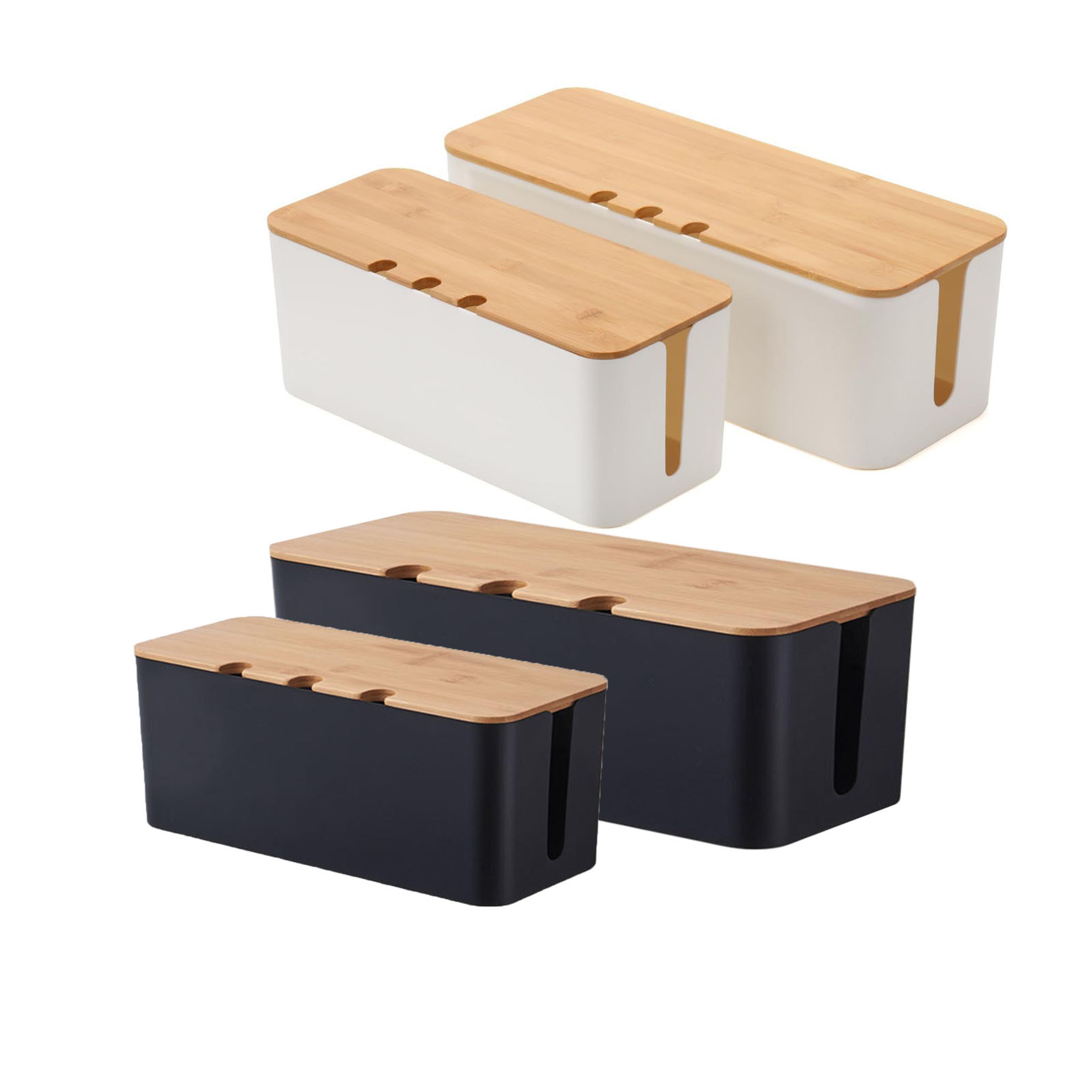 large cable management box with wood style lid, cord organizer and power strip hider