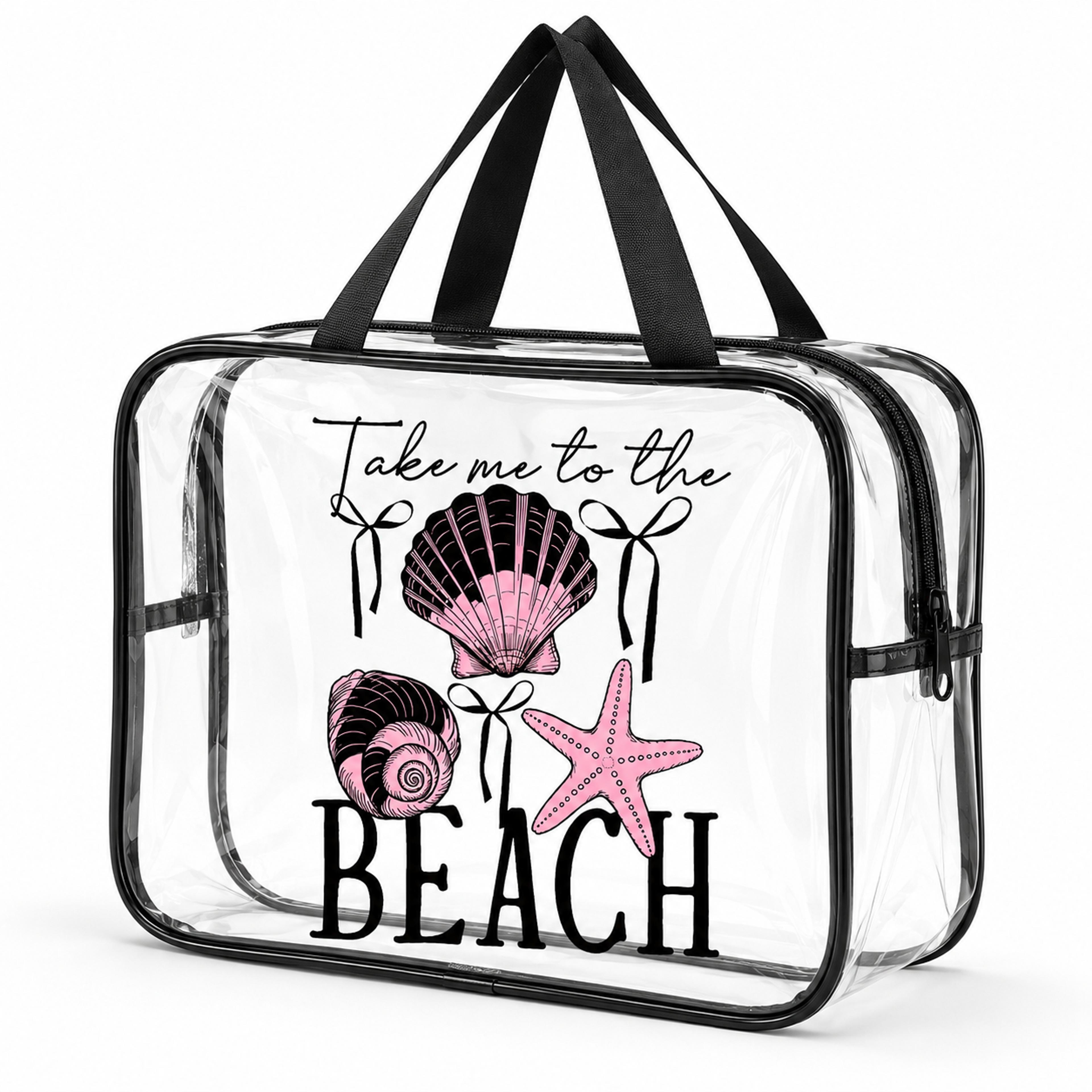beach print clear toiletry bag waterproof pvc travel makeup bag with handle