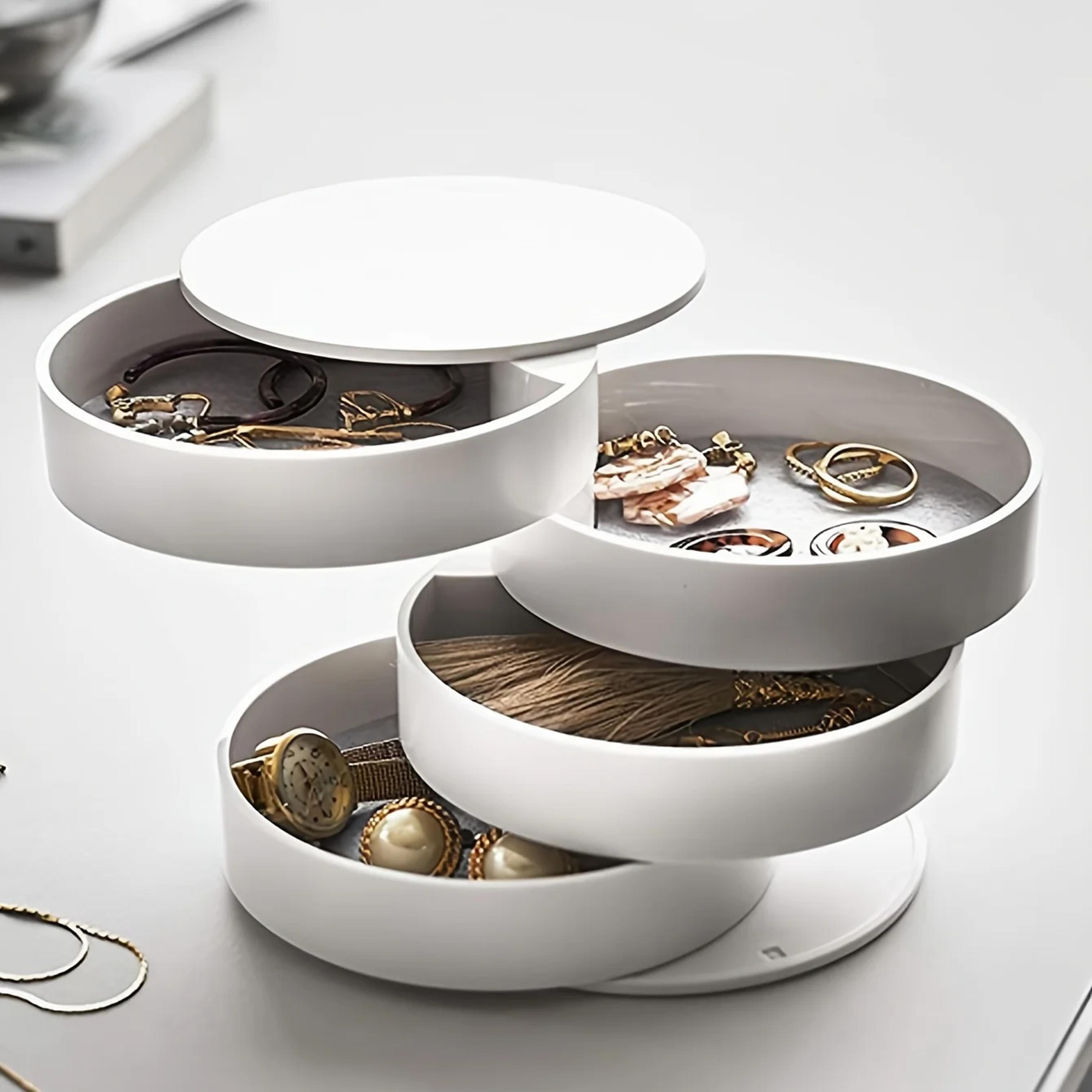 rotating jewelry organizer with lid multi layer hair accessory and makeup storage box