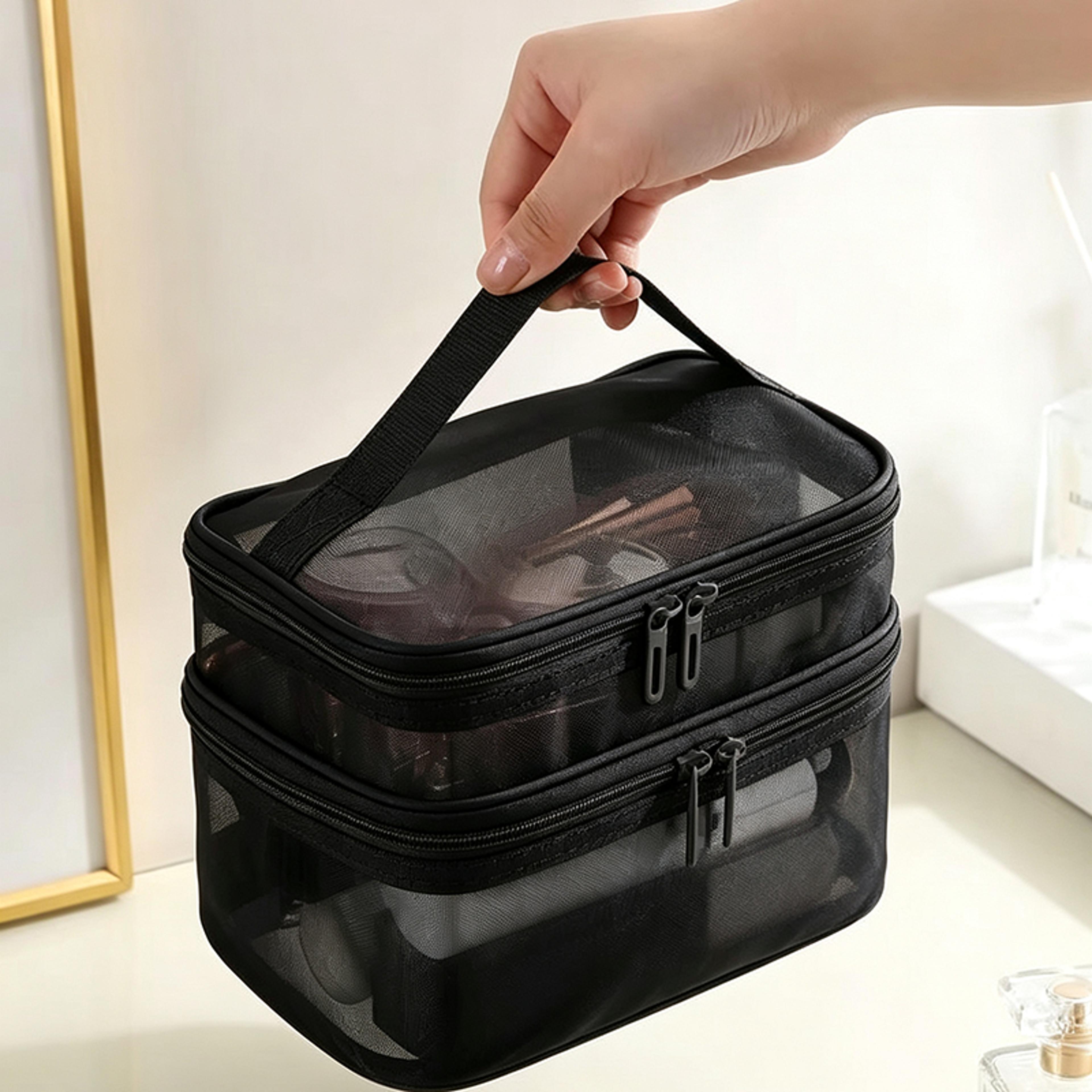 large capacity mesh makeup bag portable travel cosmetic organizer for makeup and toiletries