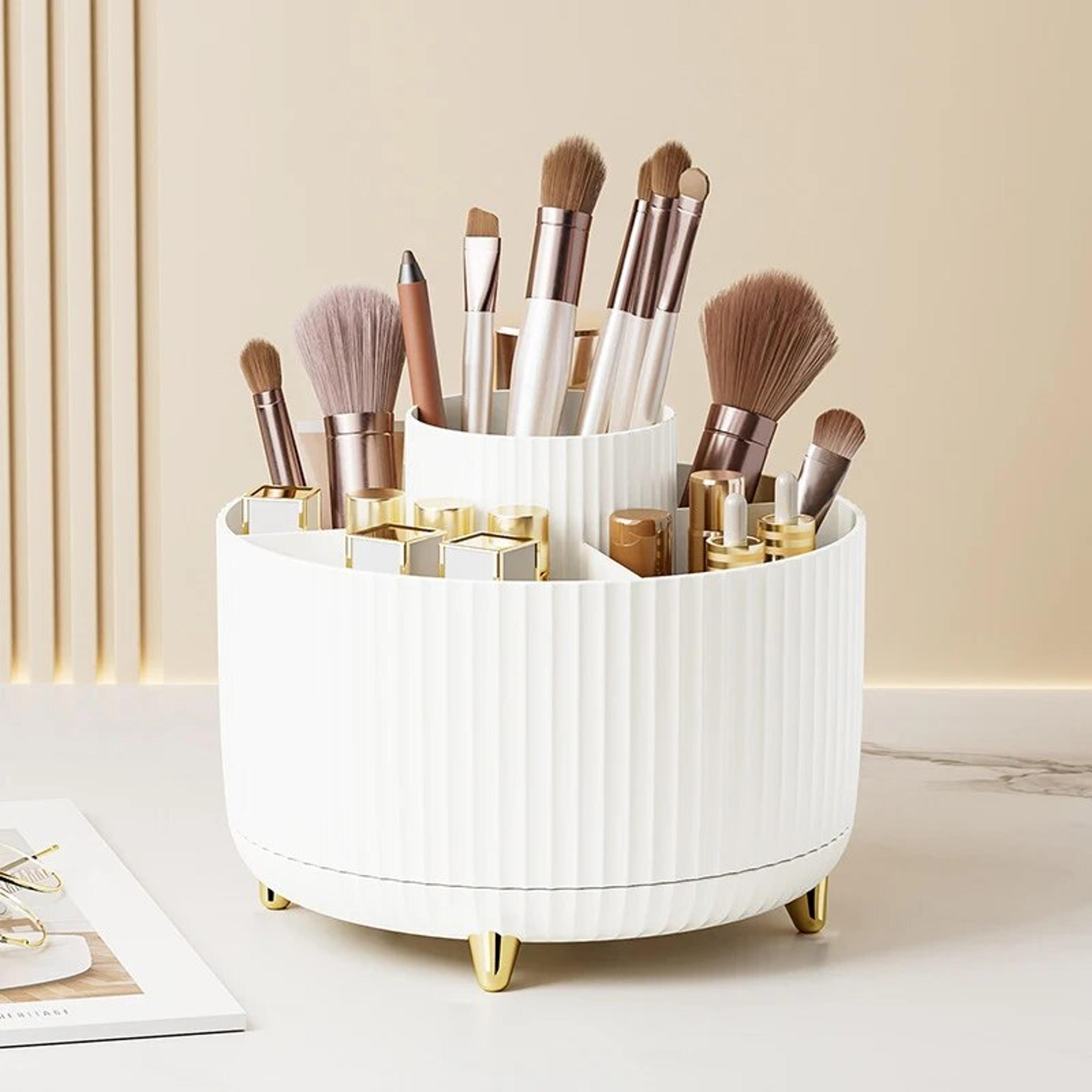 360 rotating makeup brush organizer cosmetic and vanity organizer