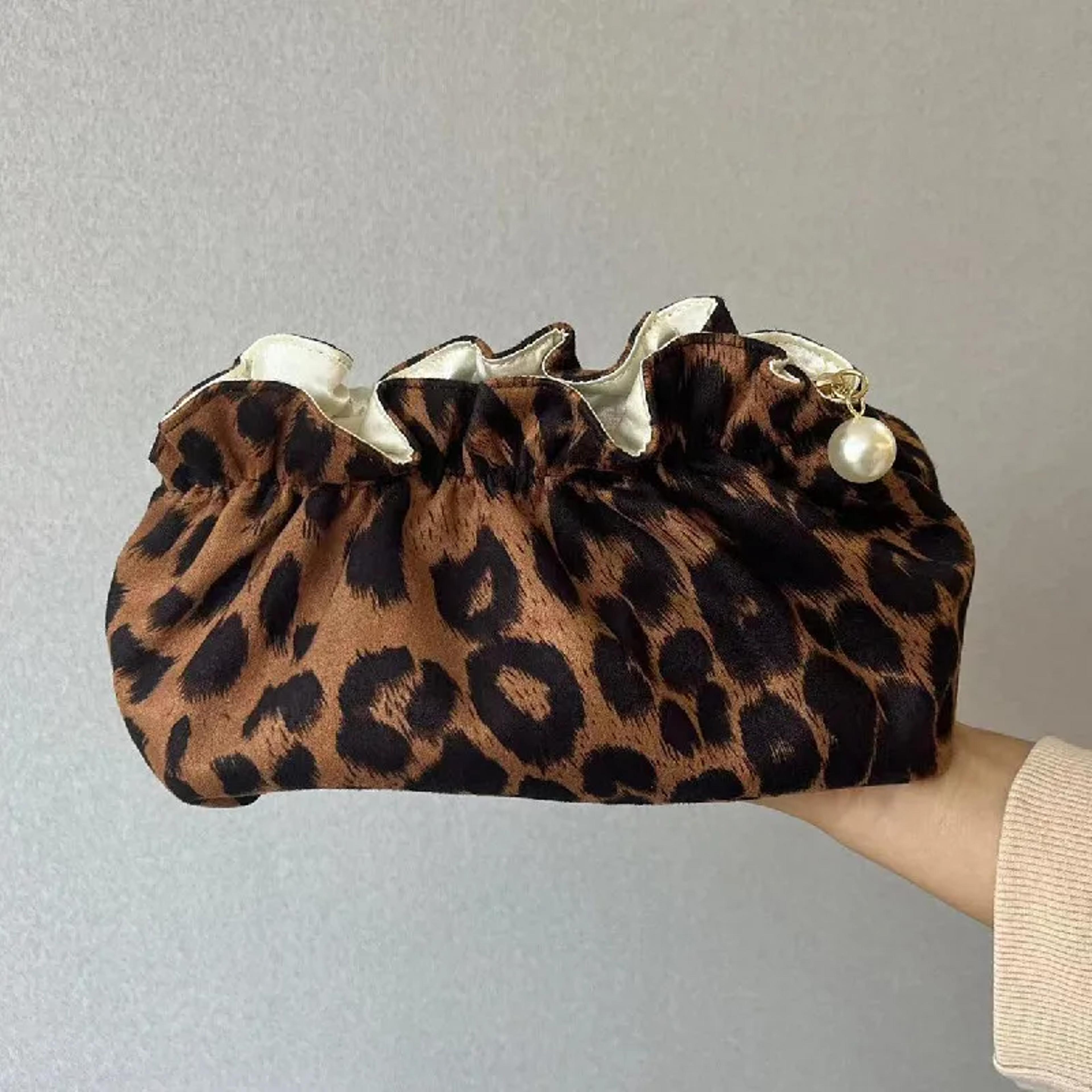 pearl leopard makeup bag for women large capacity travel cosmetic organizer