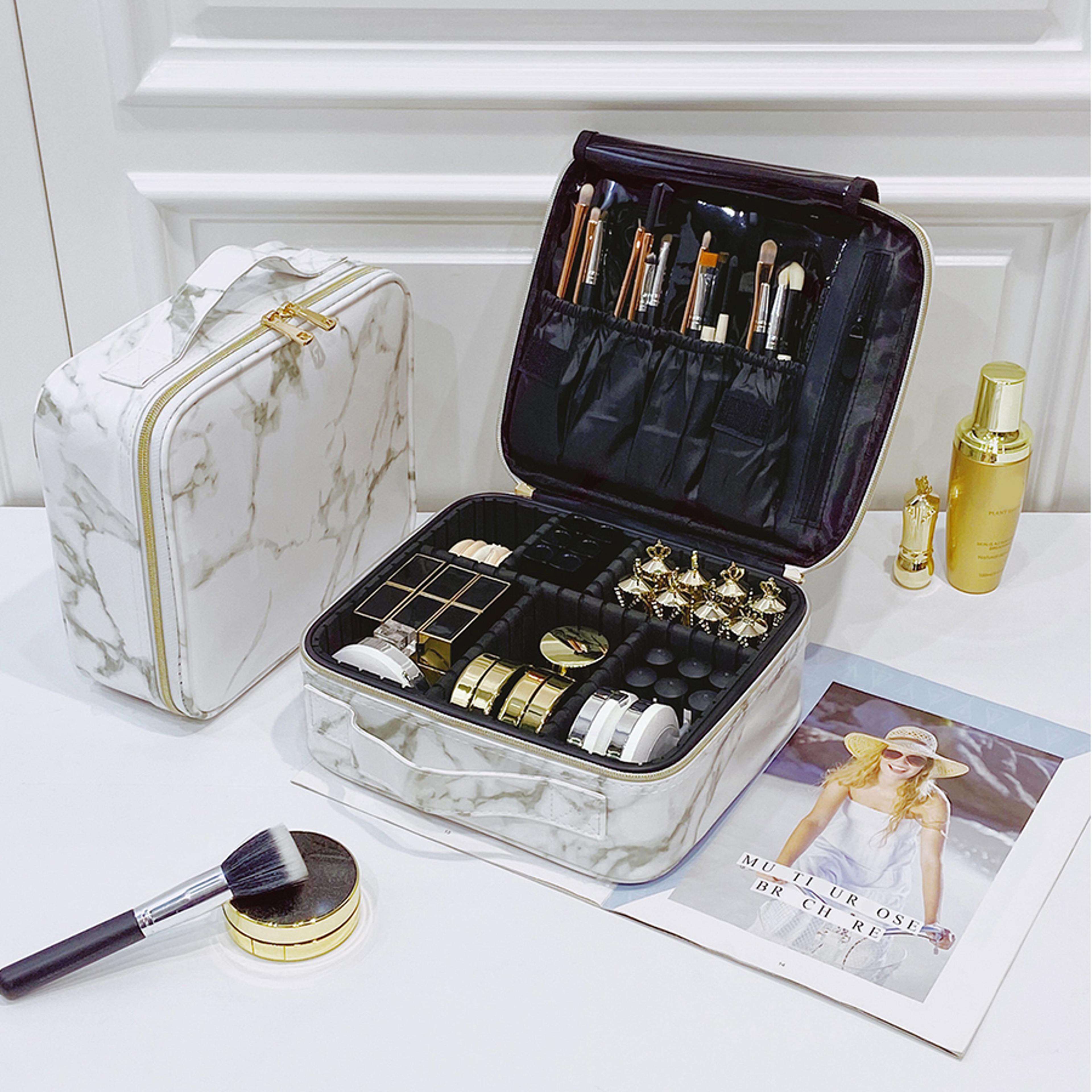 marble travel makeup bag waterproof pu cosmetic organizer for makeup and toiletries
