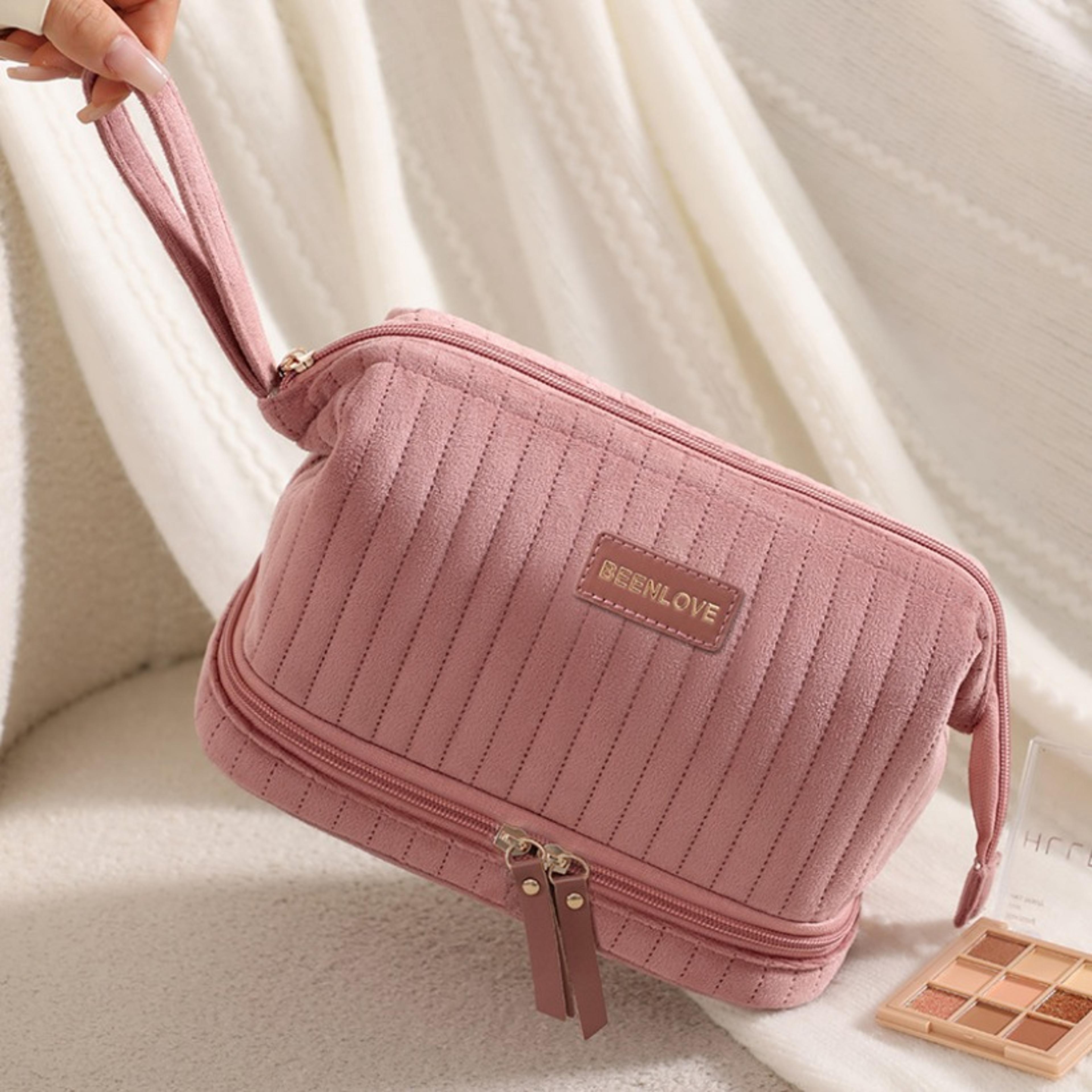 large capacity travel makeup bag with multi compartment cosmetic organizer