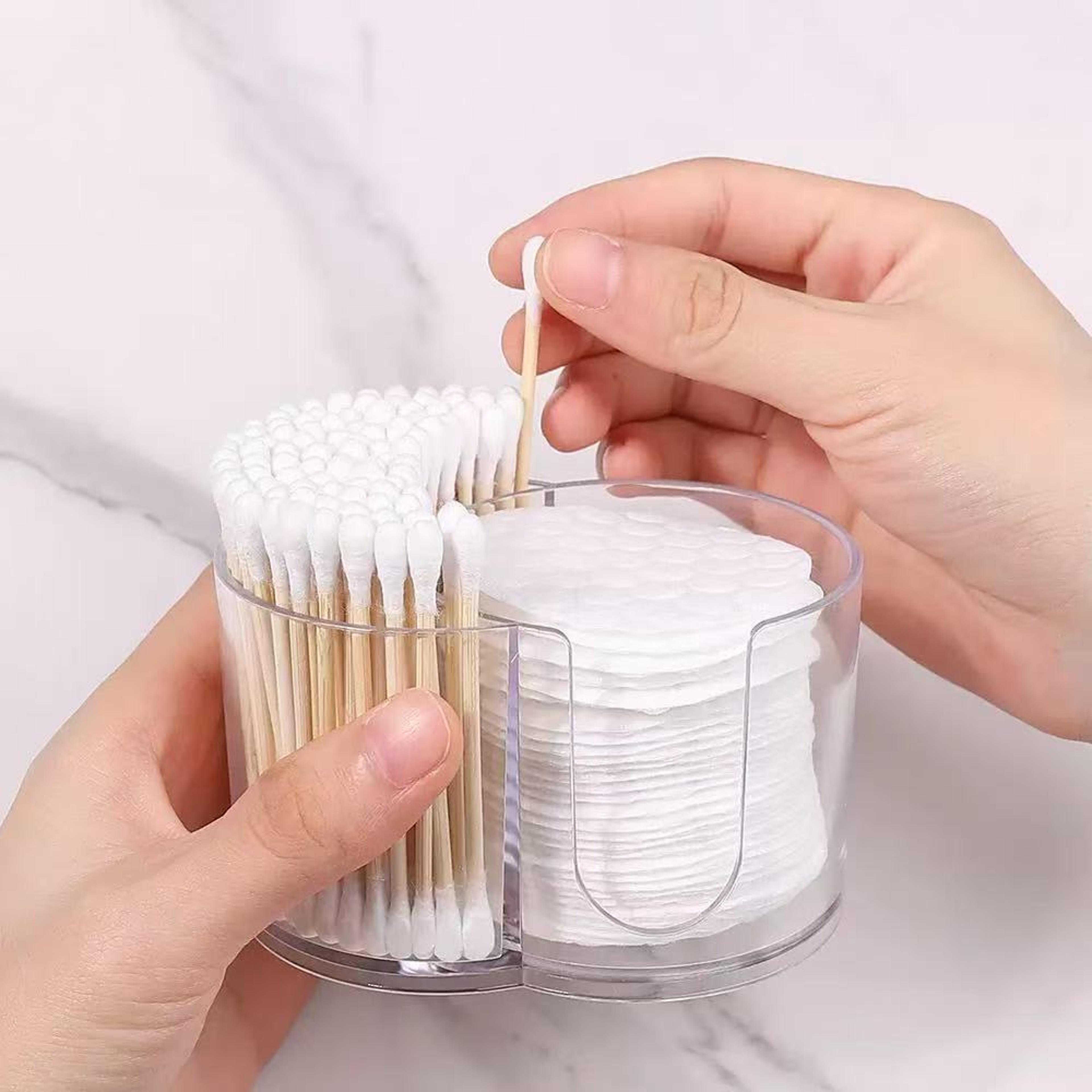 2 section q tip holder dispenser and cotton pad holder for bathroom vanity storage