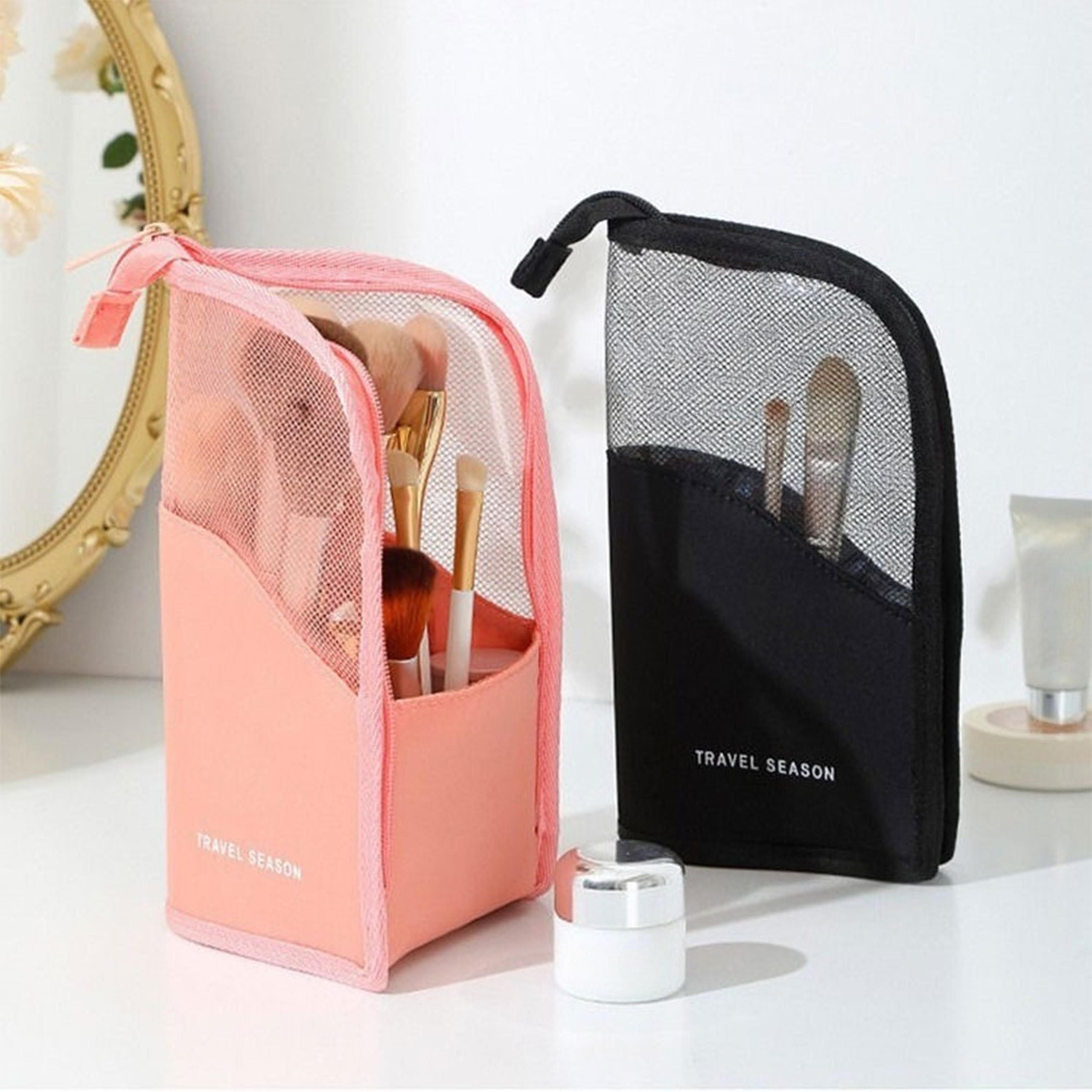 clear travel makeup bag stand up makeup brush holder and cosmetic organizer