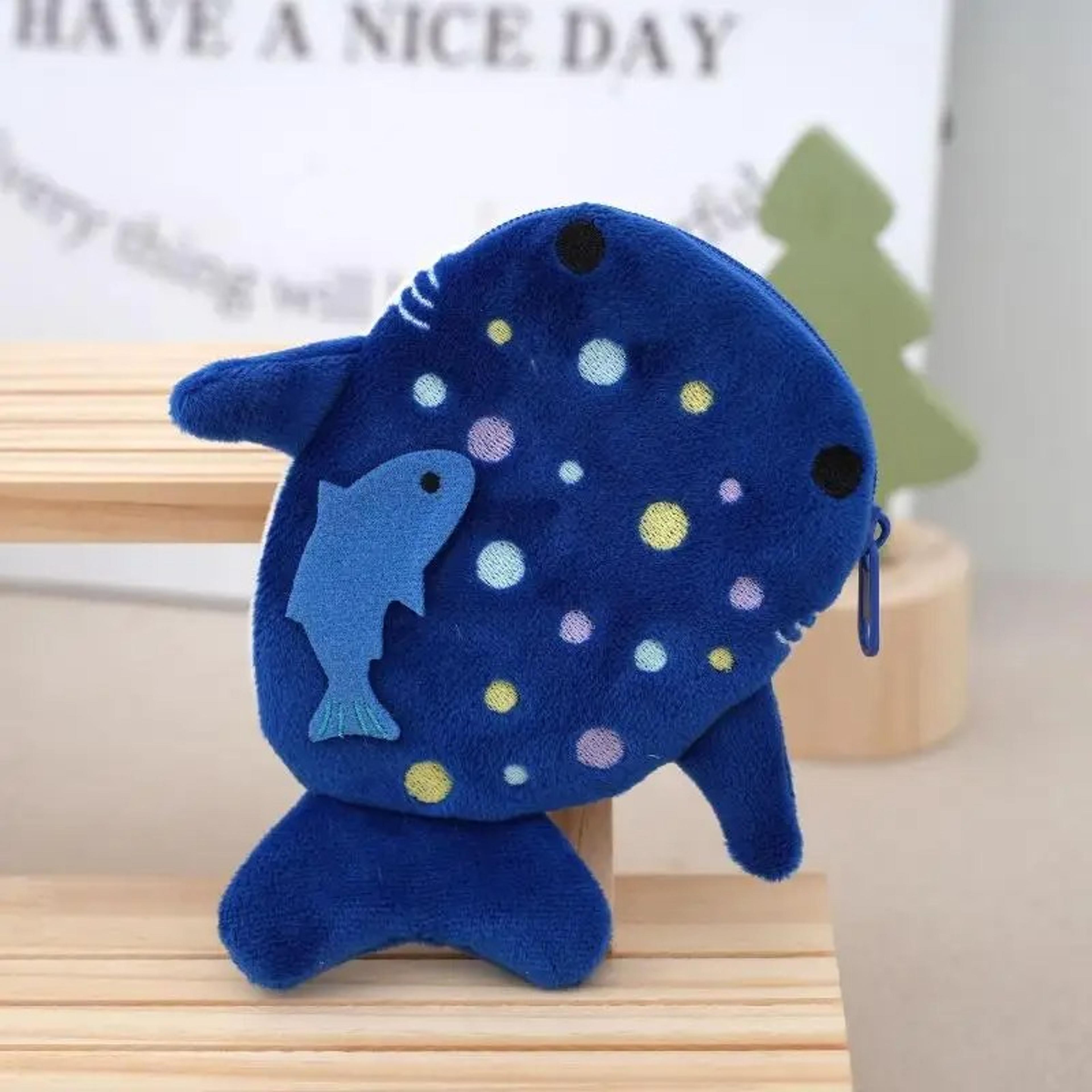 cute whale shark coin purse plush zipper earphone case mini wallet for coins keys