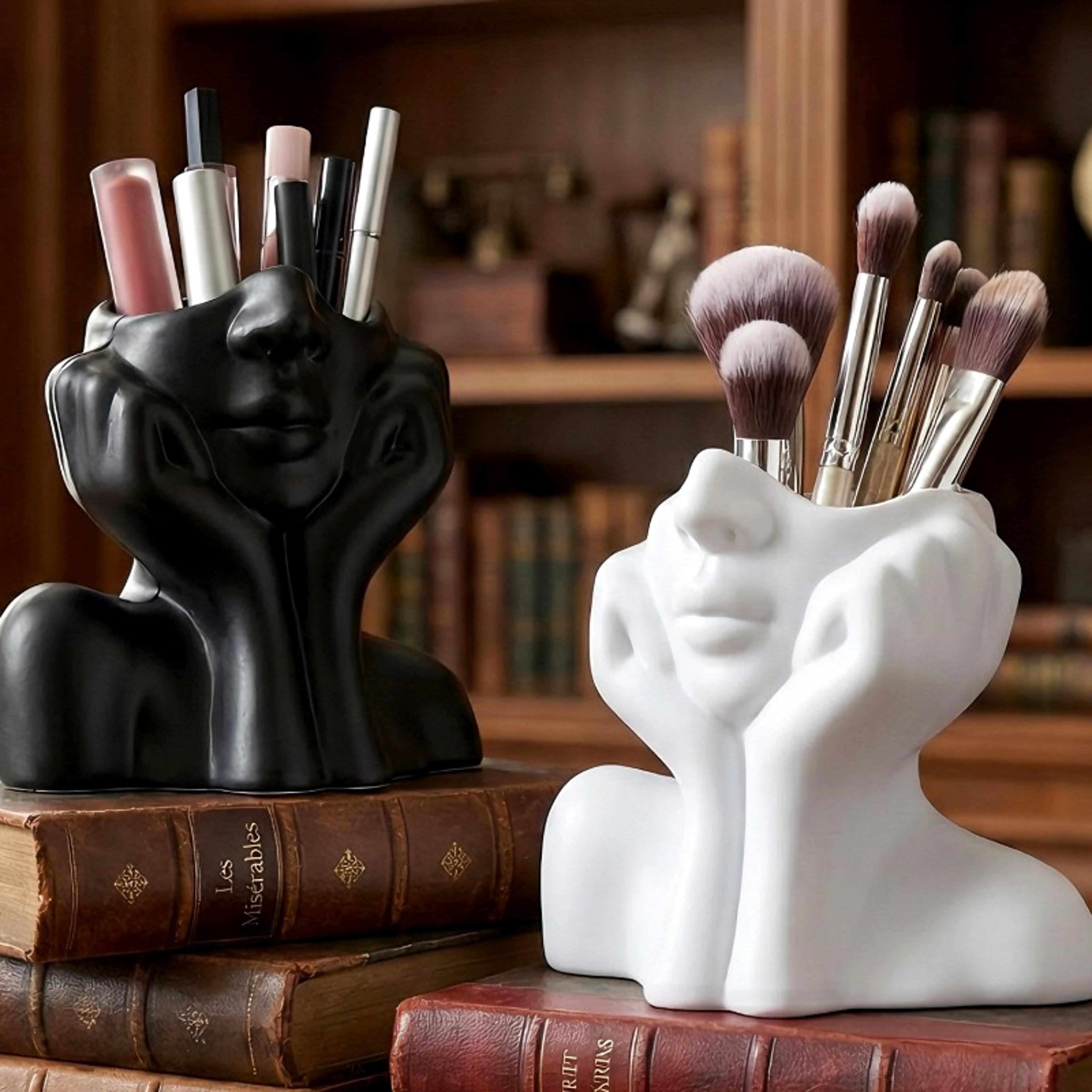 face shape makeup brush holder artistic vanity organizer and desk pen holder
