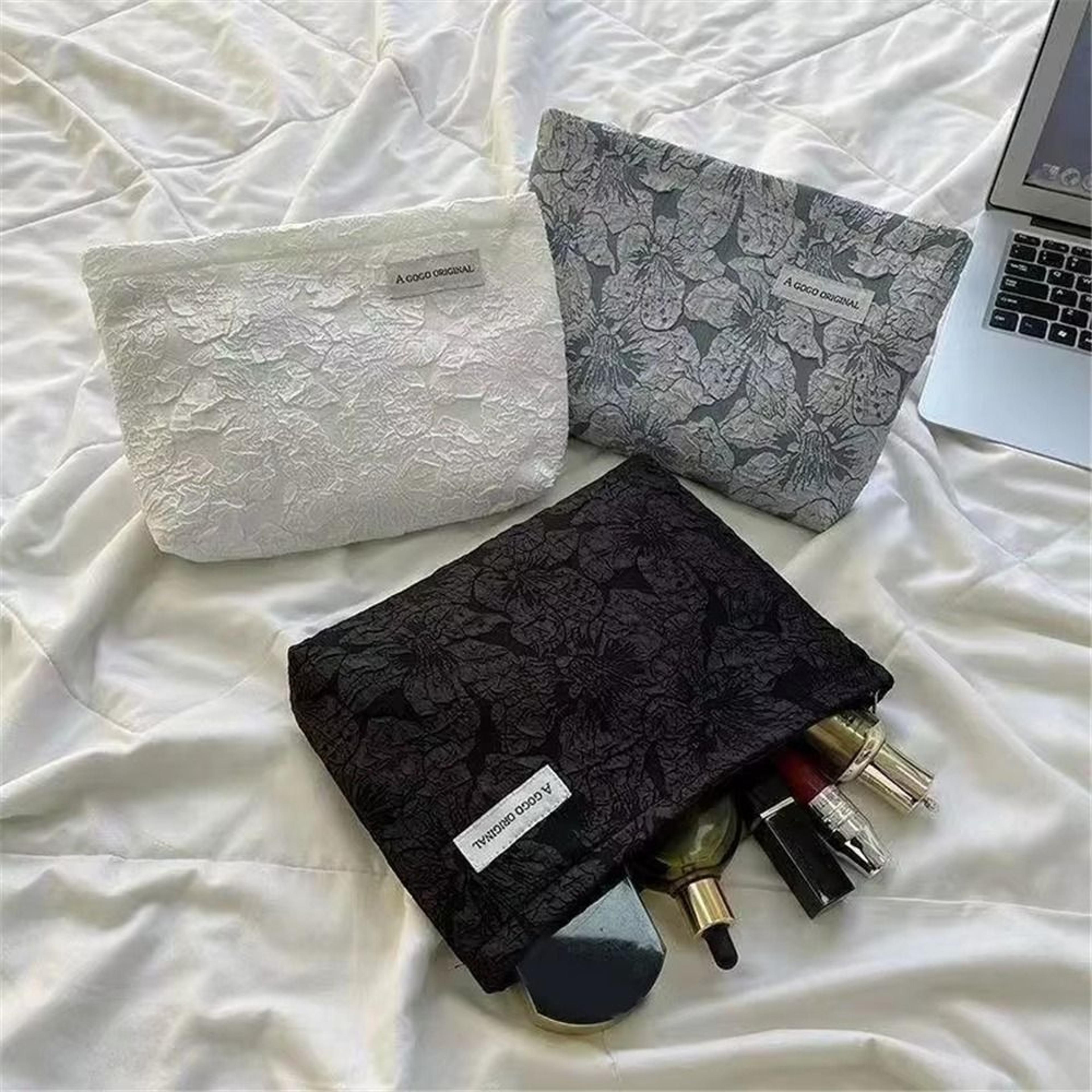 floral large capacity makeup bag corduroy travel cosmetic organizer for women