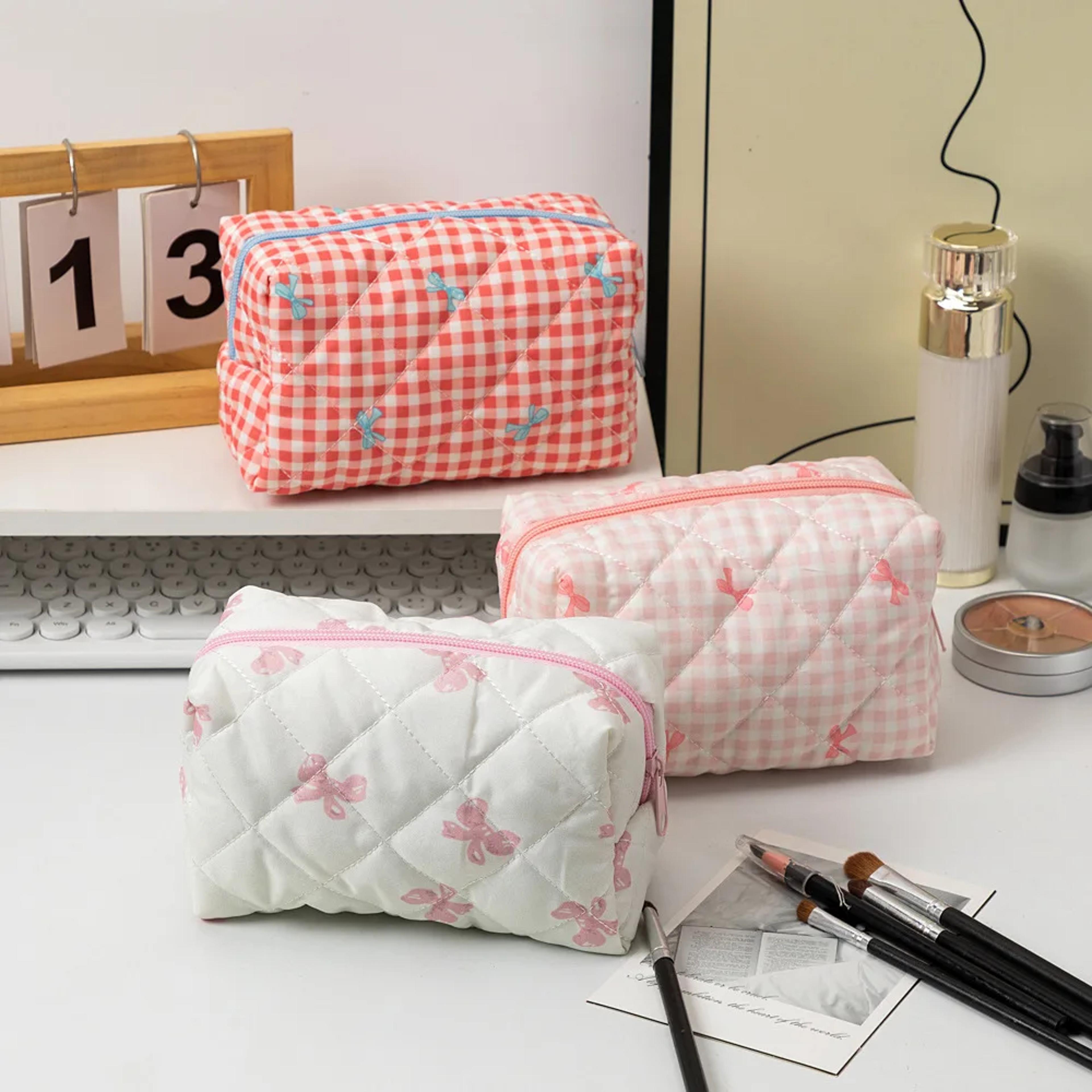 large floral makeup bag cotton travel cosmetic bag with bow print