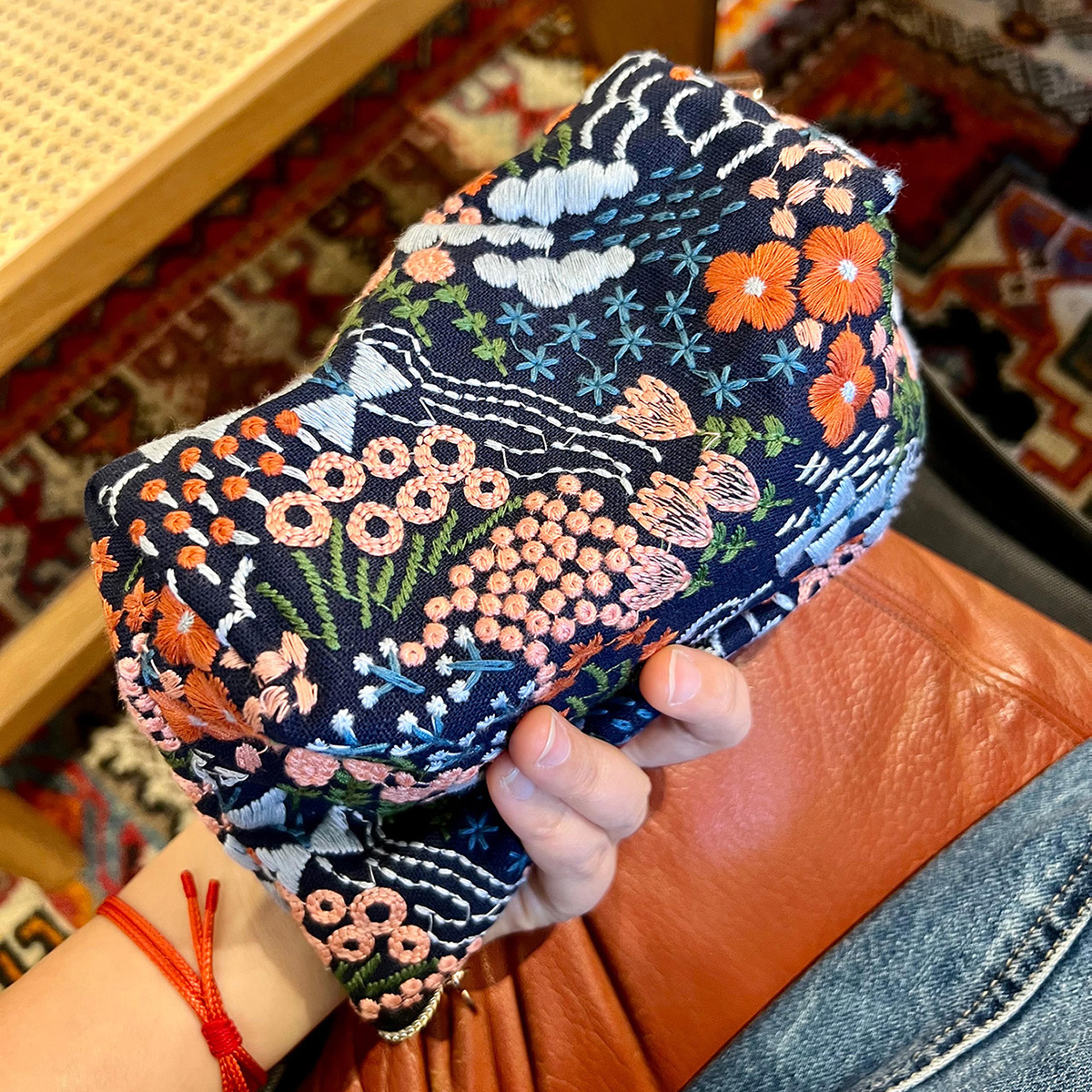 floral embroidered makeup bag travel cosmetic pouch with zipper