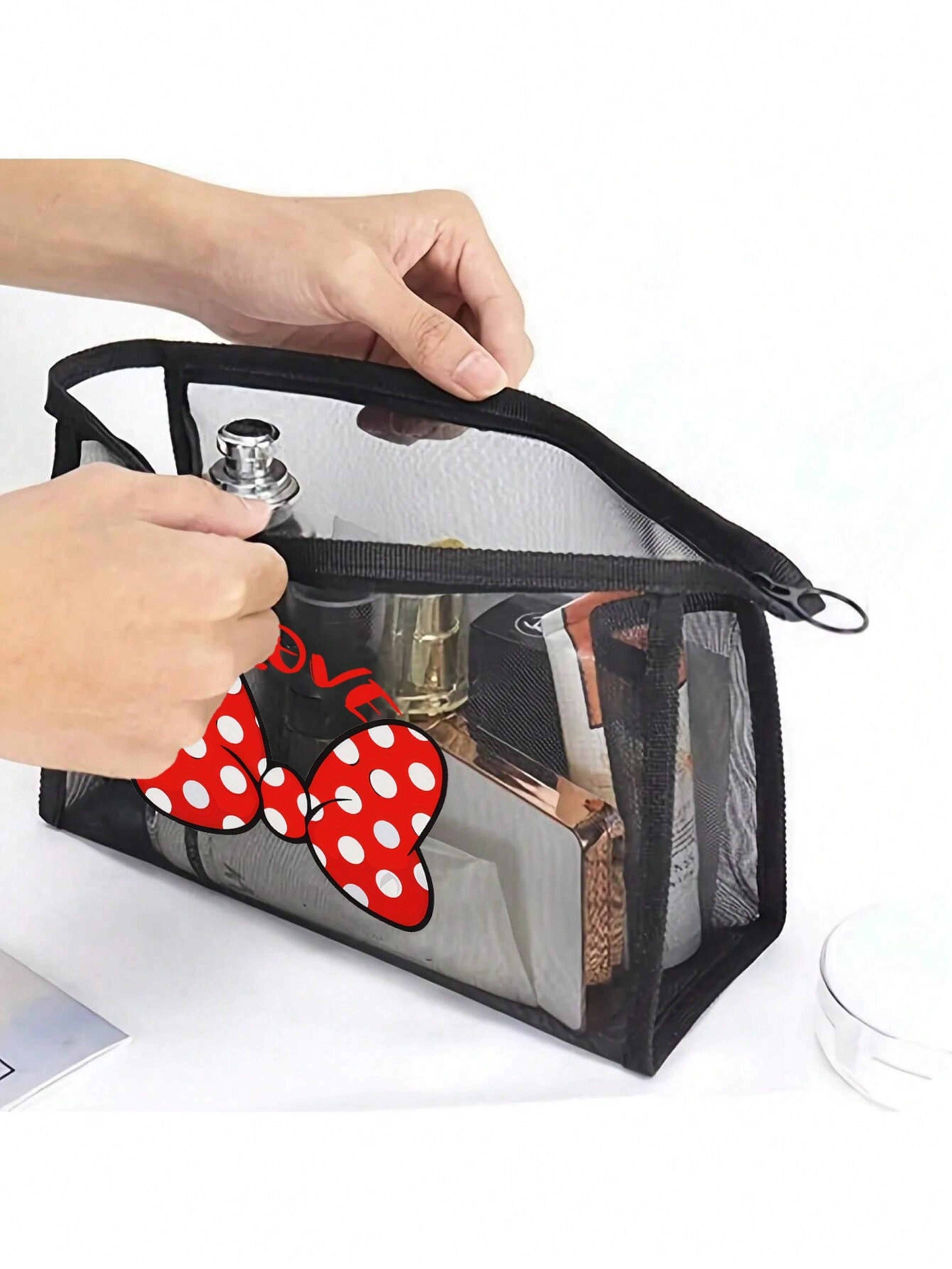 black bow mesh makeup bag portable travel cosmetic bag and toiletry organizer