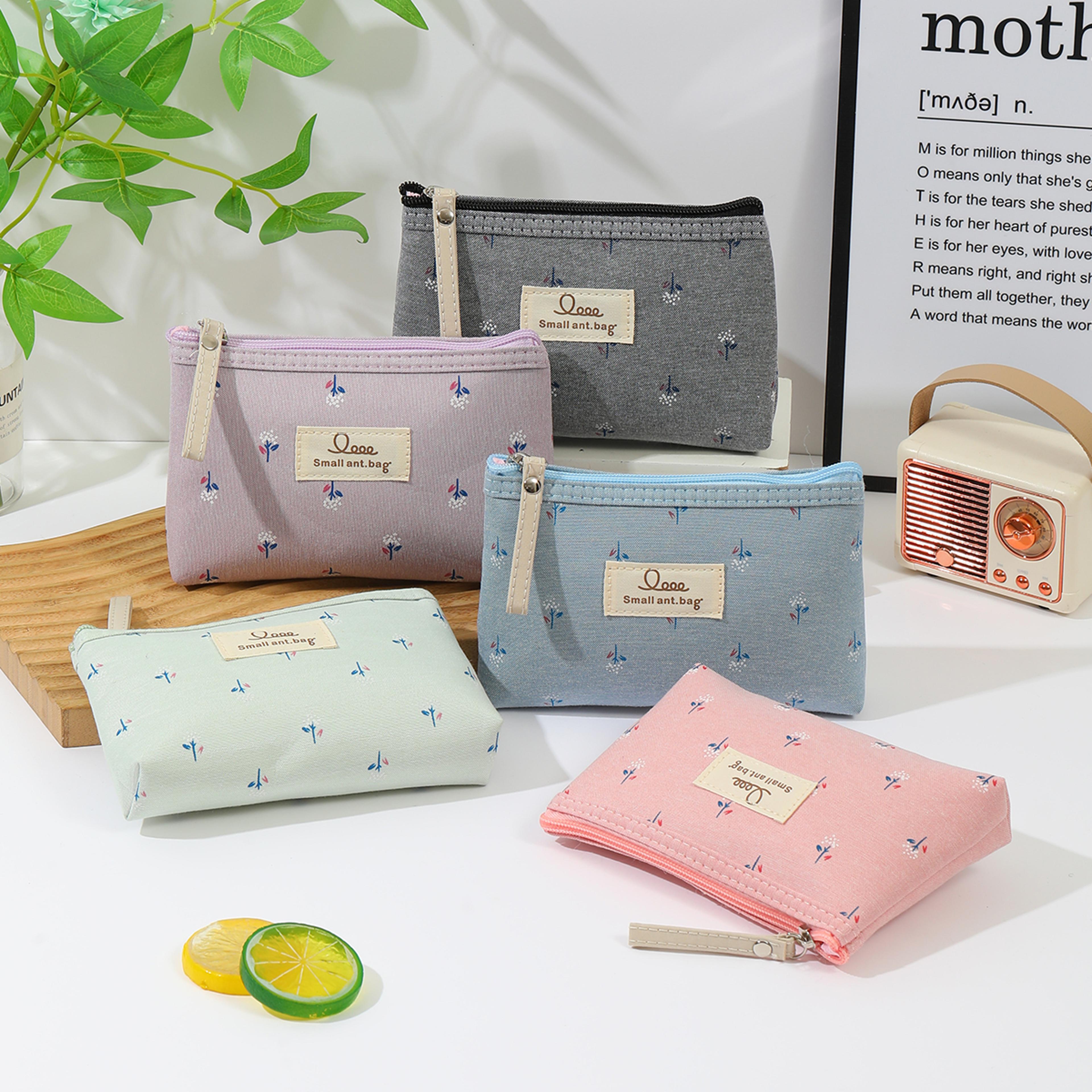 floral canvas makeup bag portable travel cosmetic and pencil pouch for women