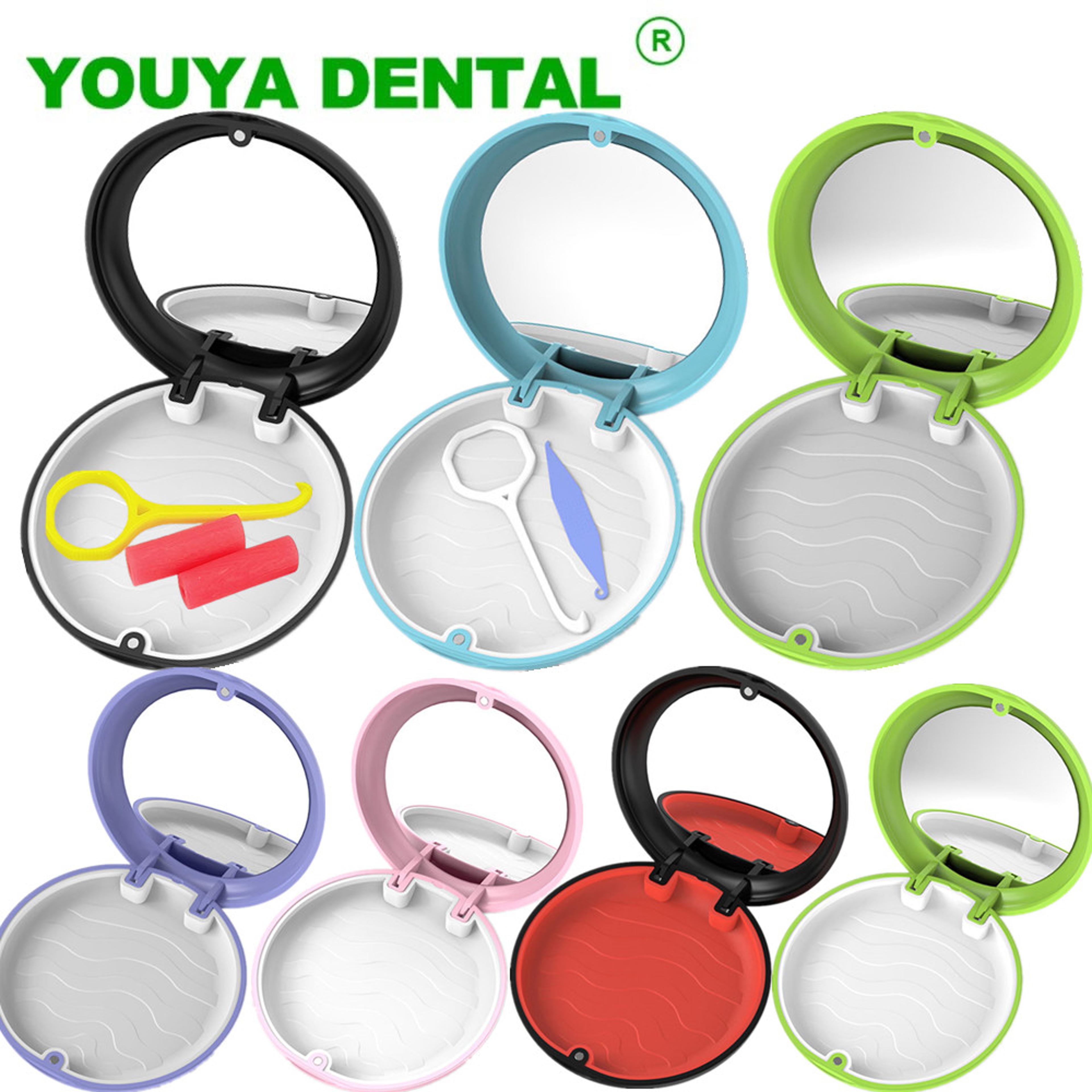 portable retainer case with mirror for aligners dentures and braces