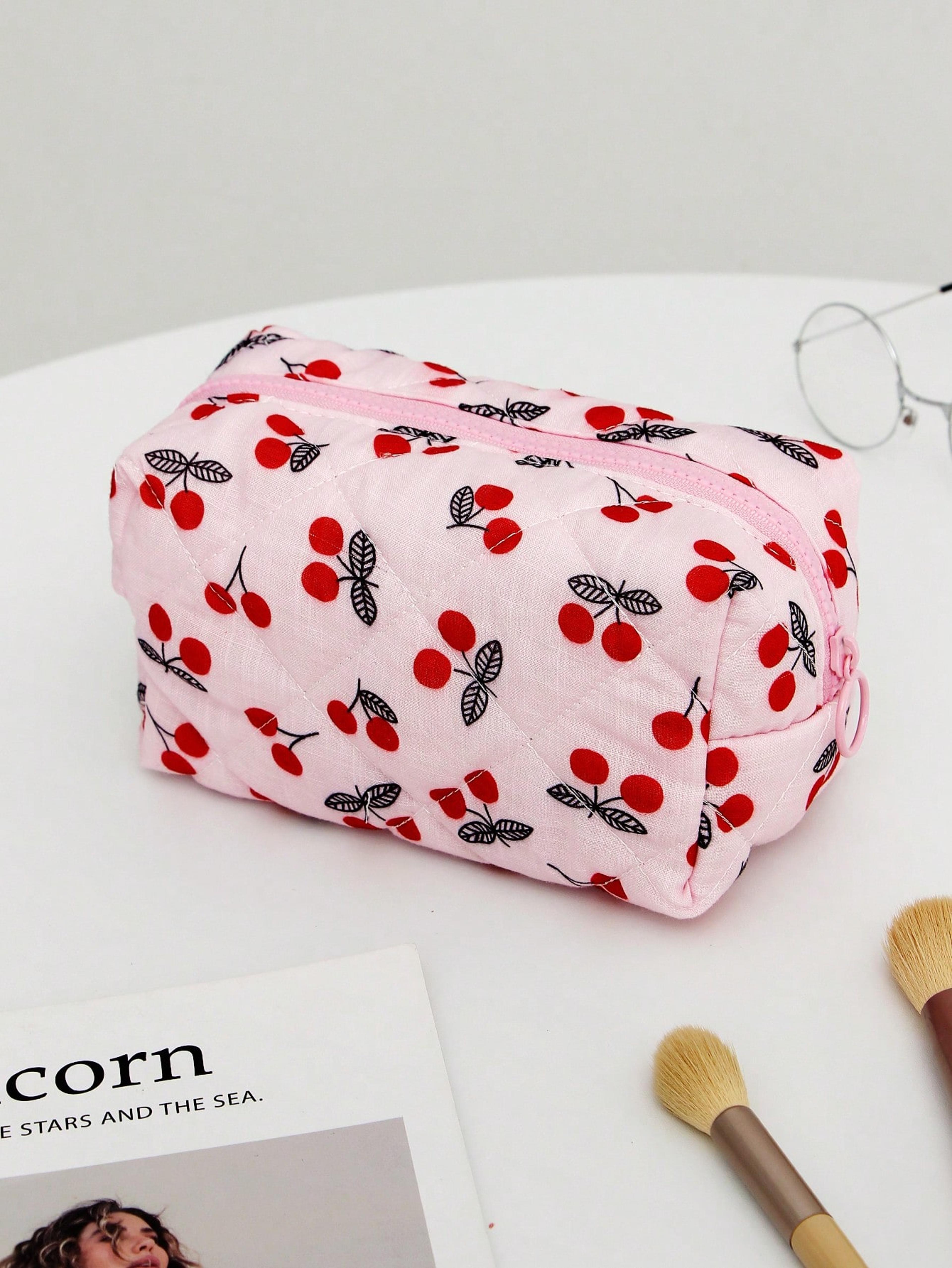 cherry bow makeup bag cute travel cosmetic organizer for women