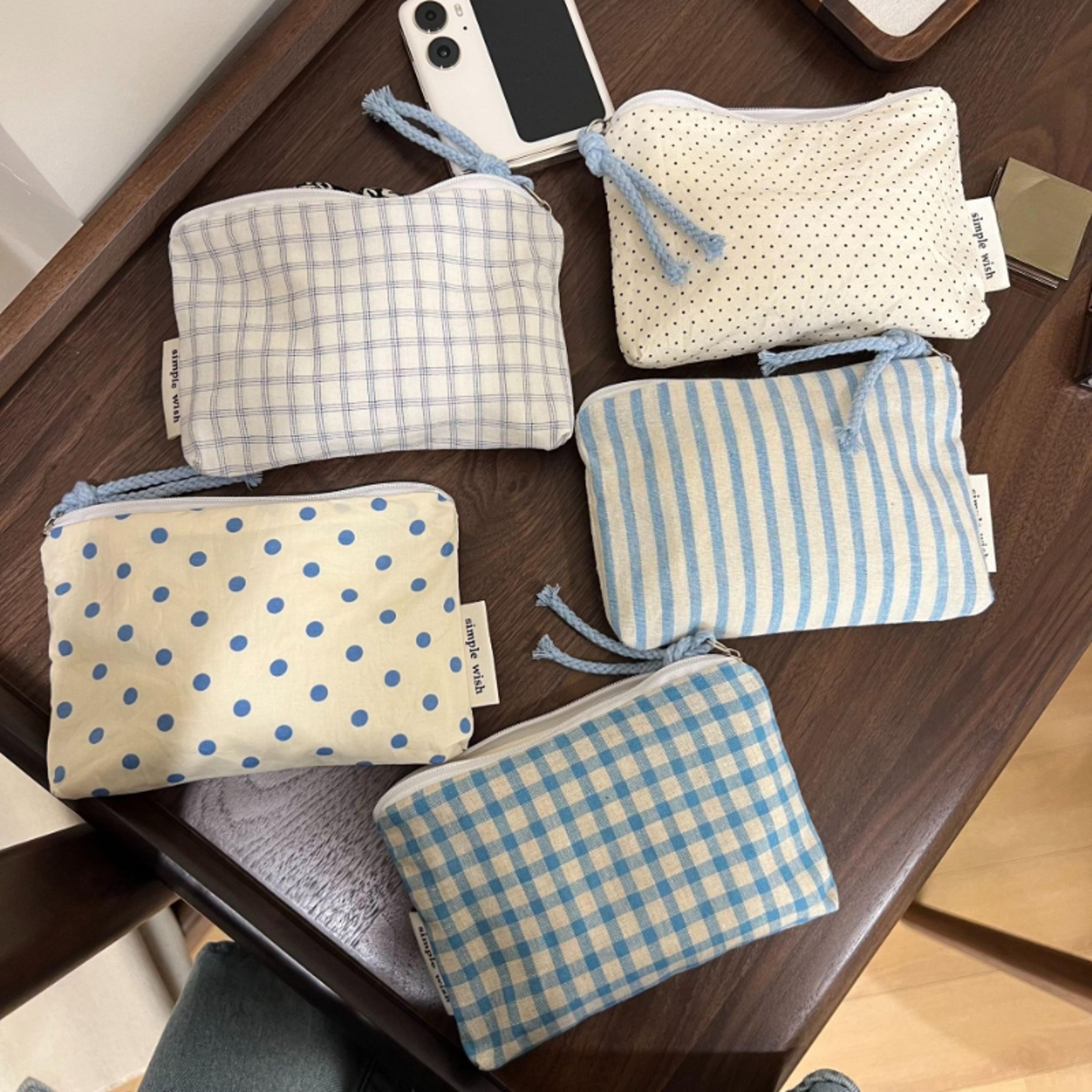 blue striped makeup bag for women mini cosmetic pouch and travel organizer