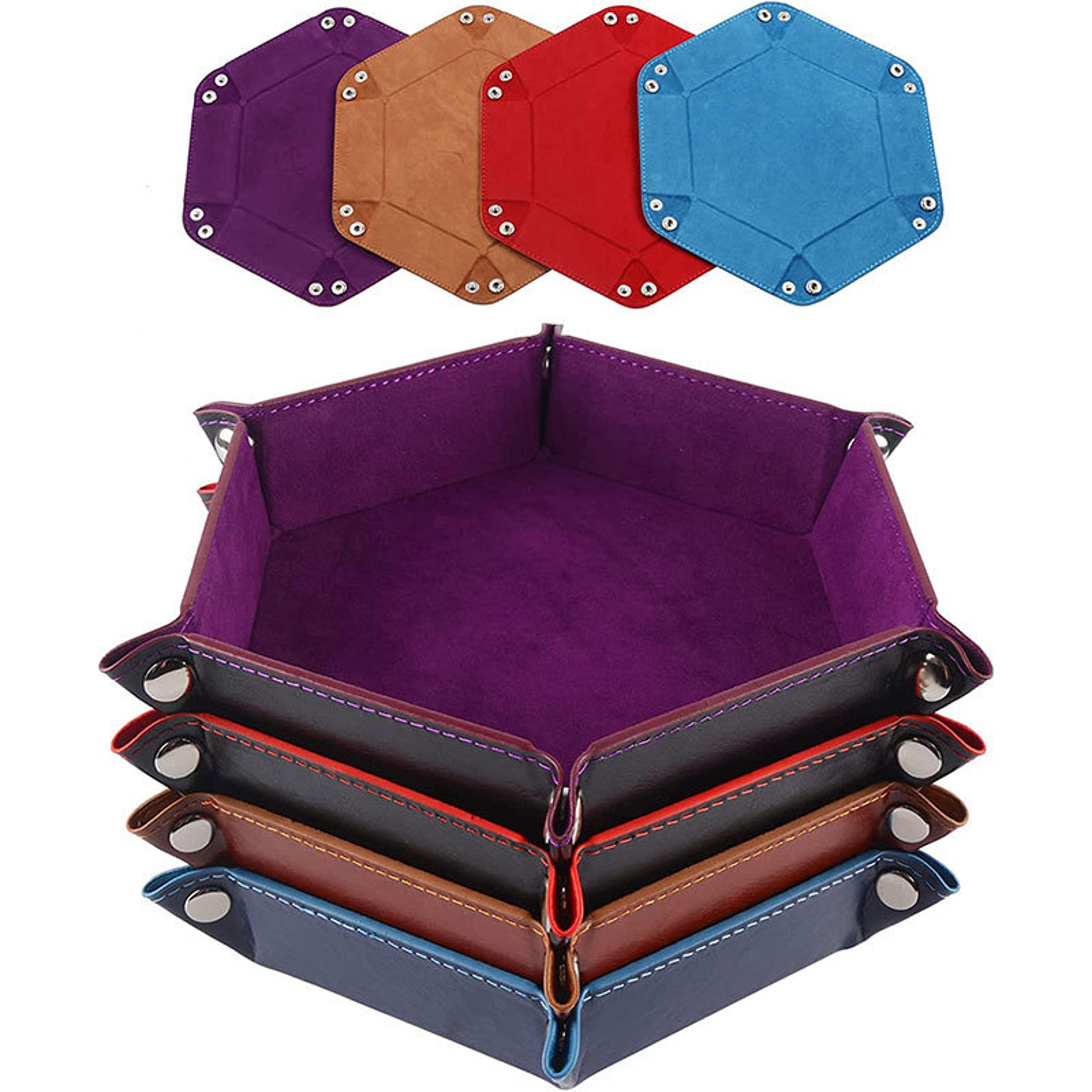 foldable hexagonal dice tray with pu leather velvet surface for dnd rpg and board games