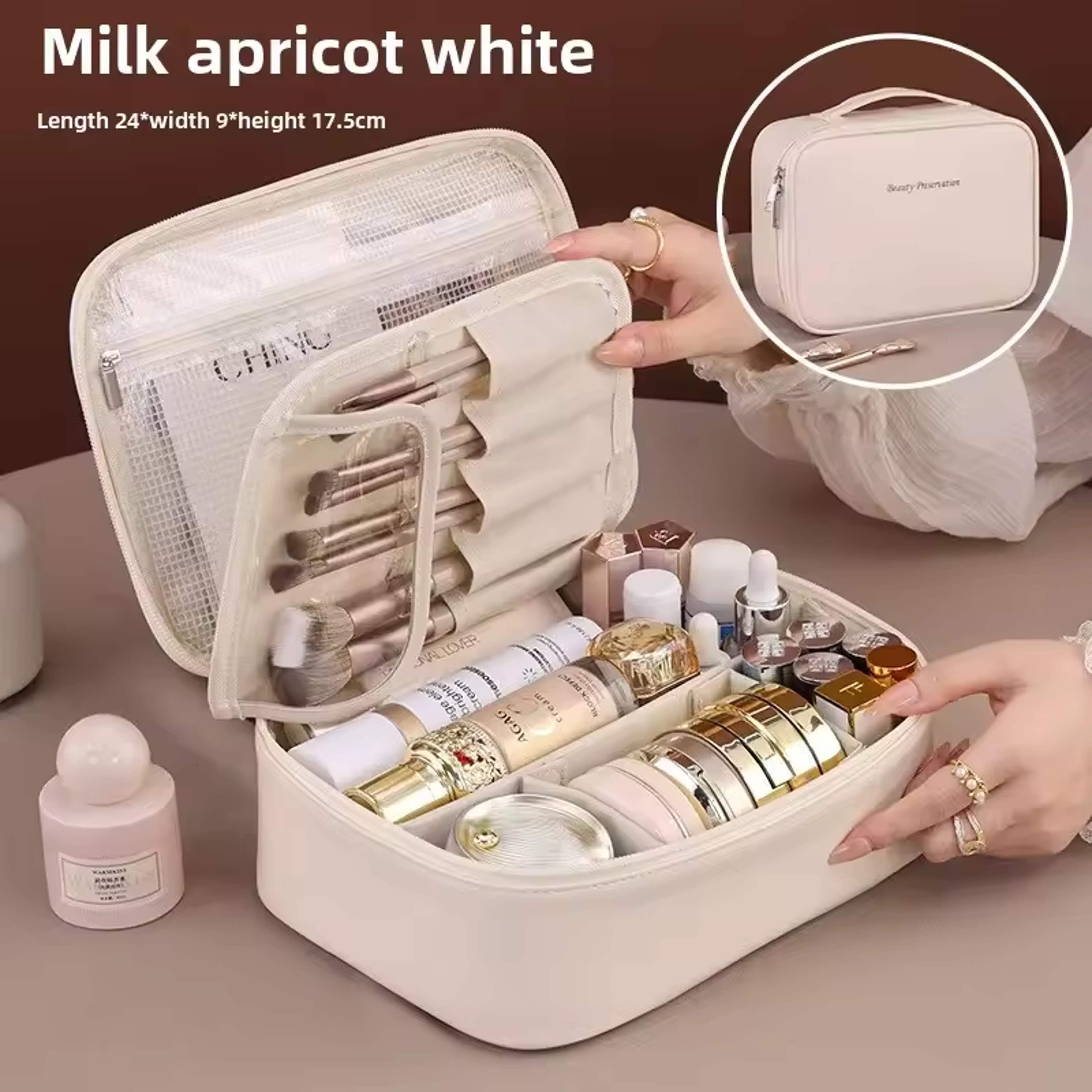 double layer travel makeup bag large capacity cosmetic organizer for women