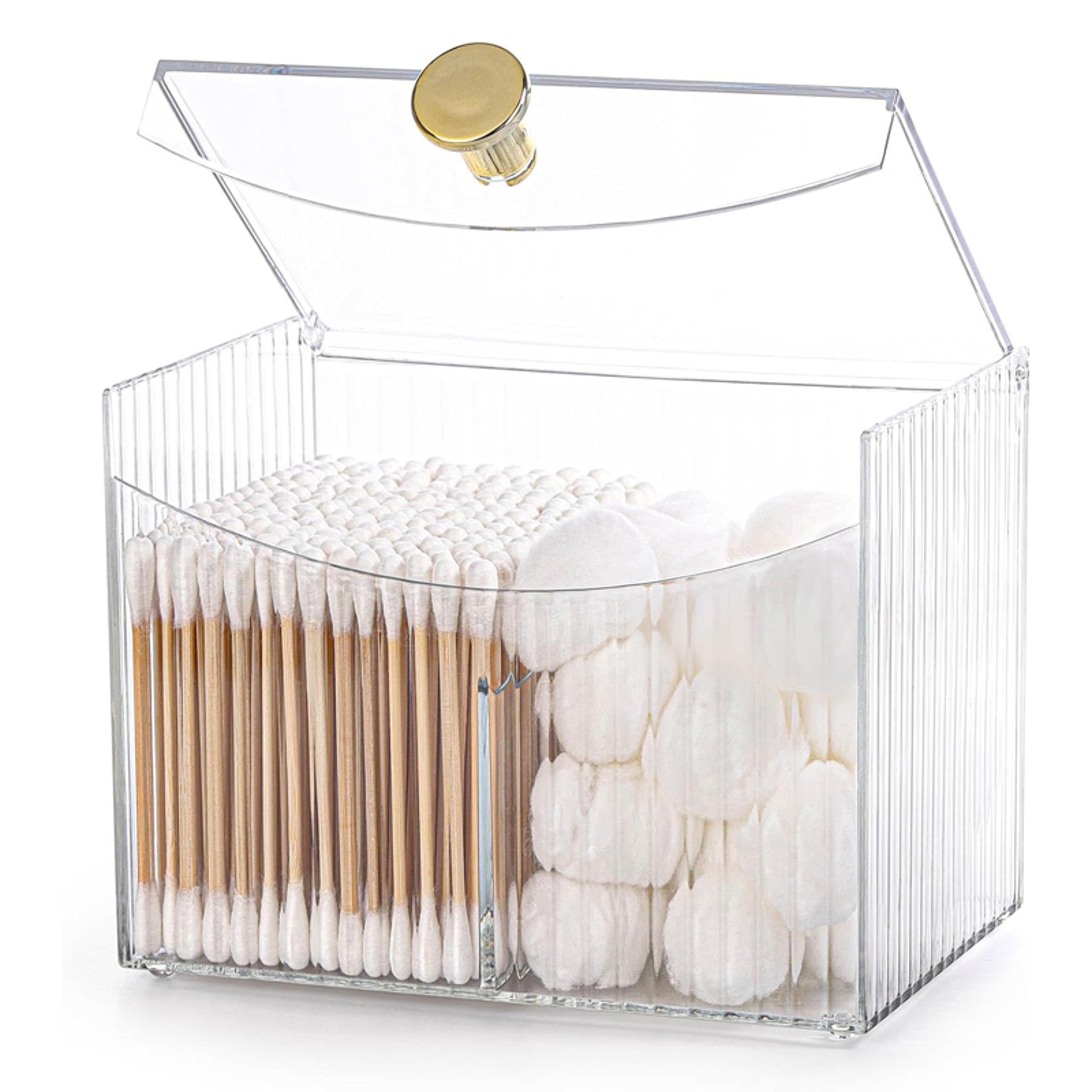 2 slot qtip holder and cotton ball holder clear bathroom organizer with lid