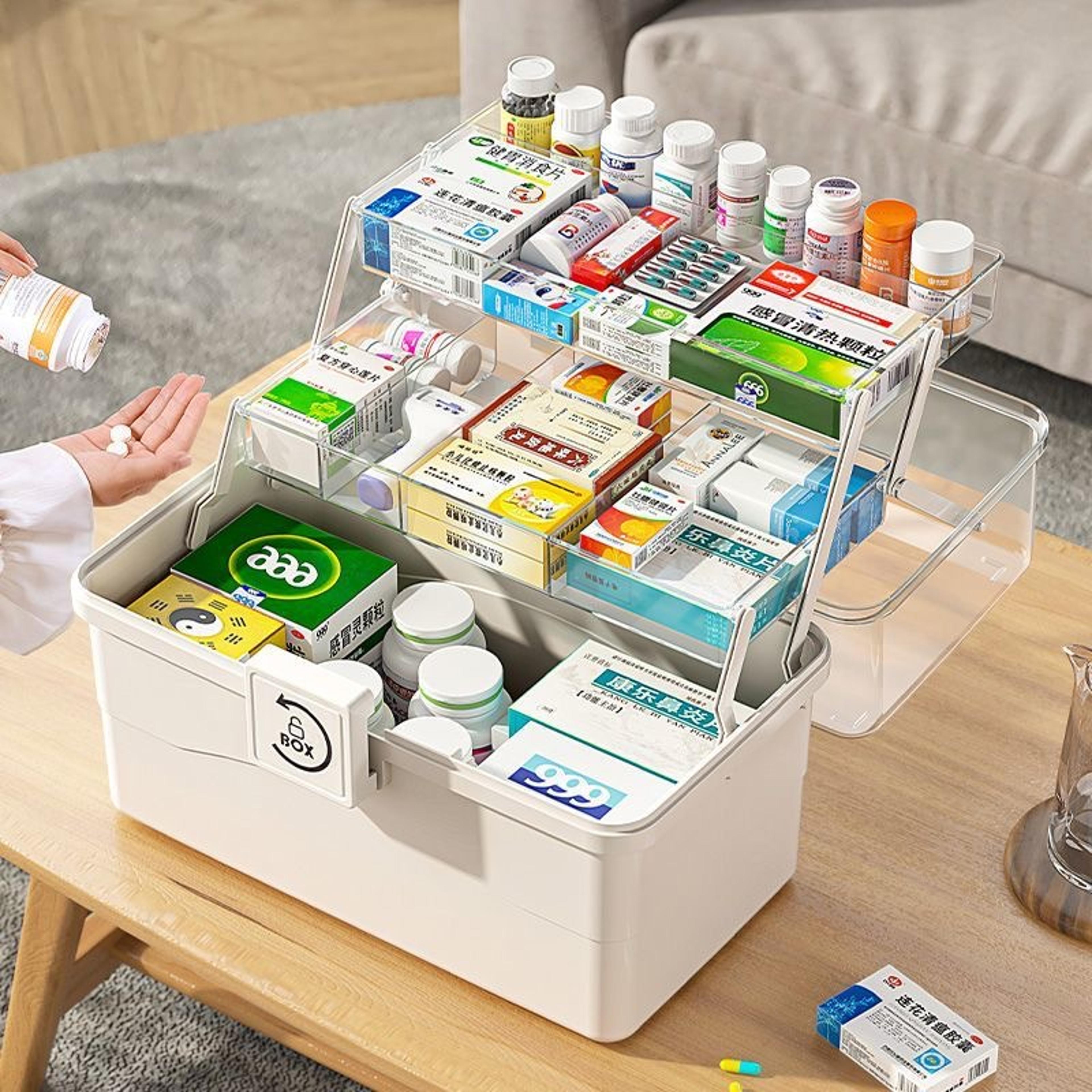 large capacity medicine storage box multi layer first aid organizer with handle