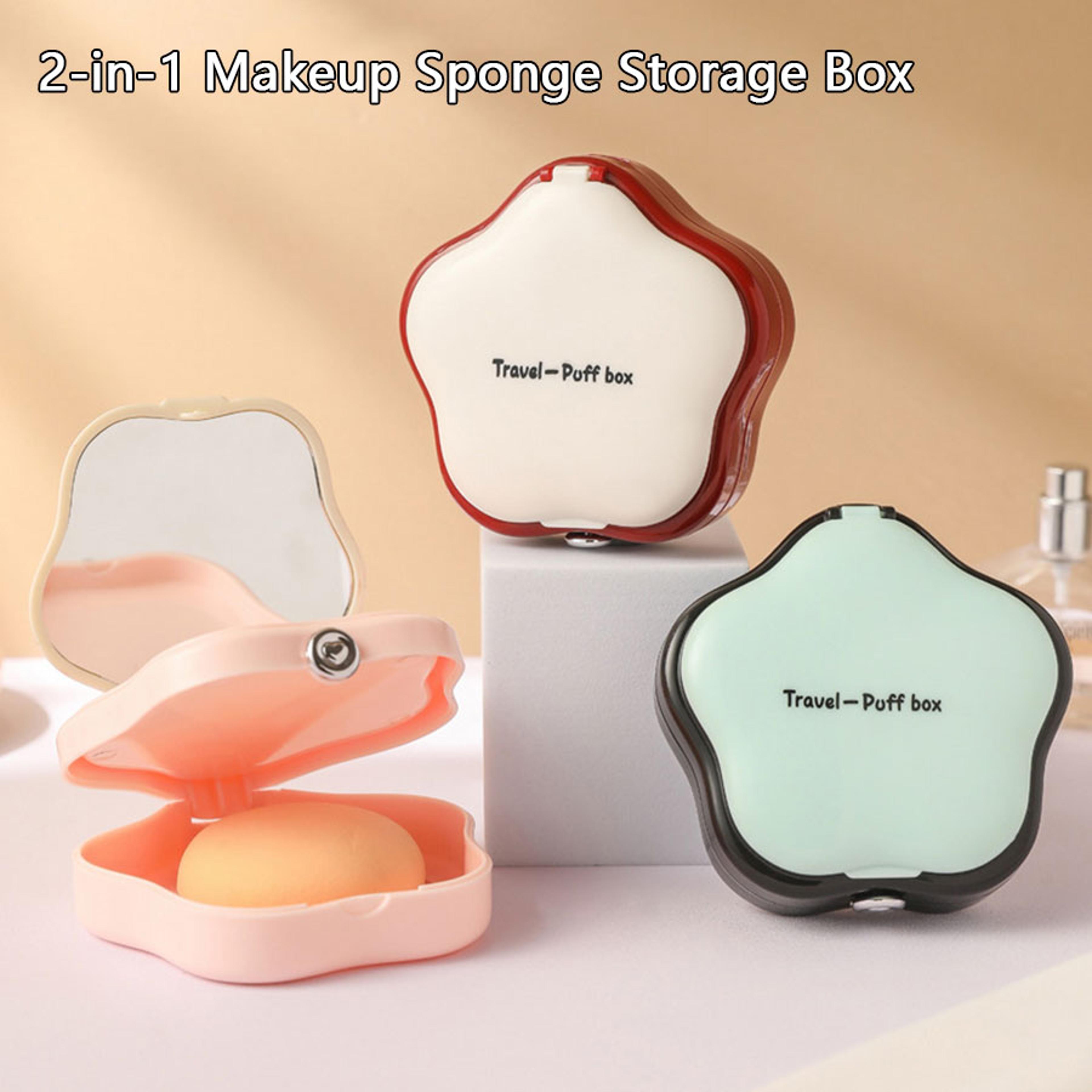portable makeup sponge case with mirror dustproof travel beauty blender holder and jewelry storage box