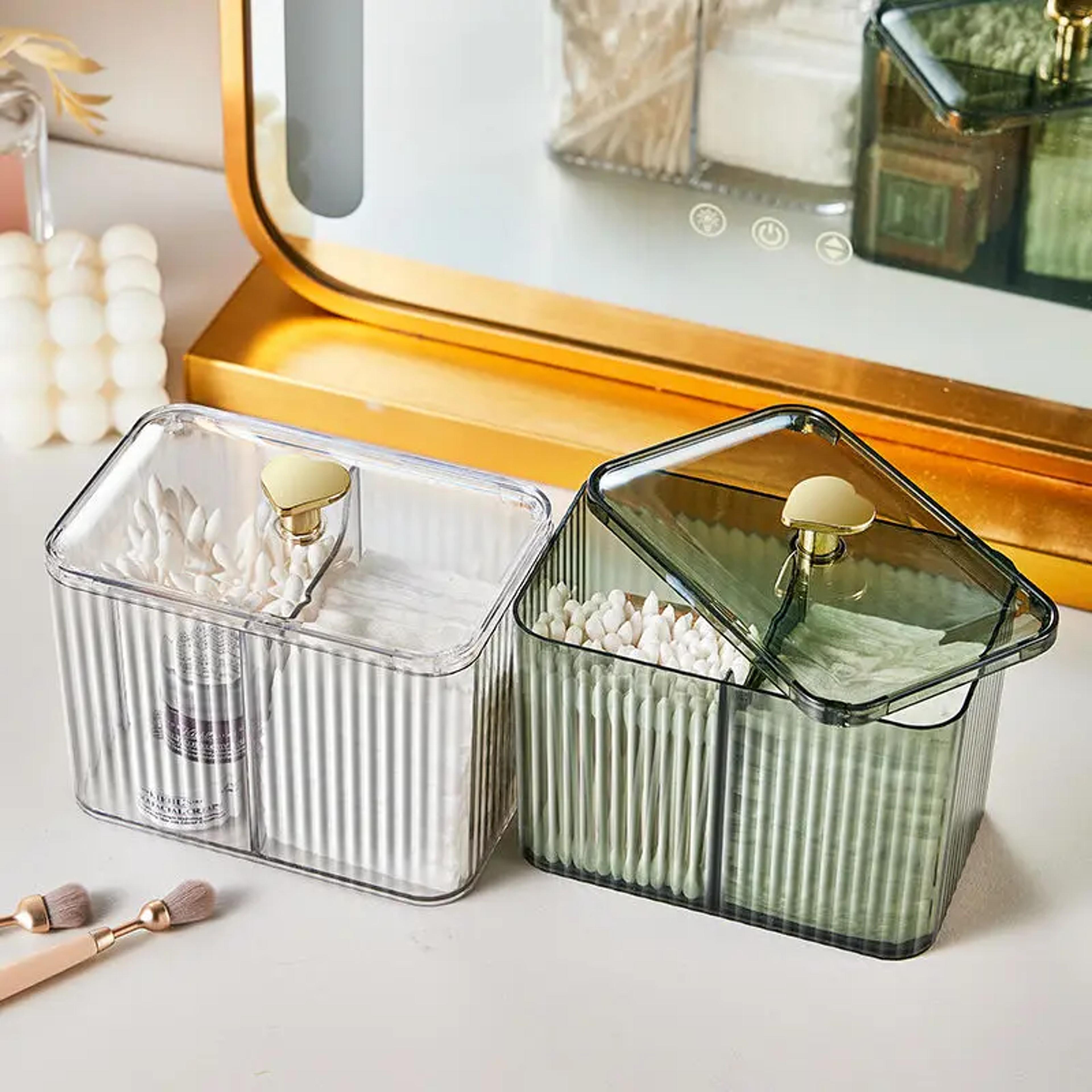 acrylic makeup organizer with dust proof lid and cotton swab holder