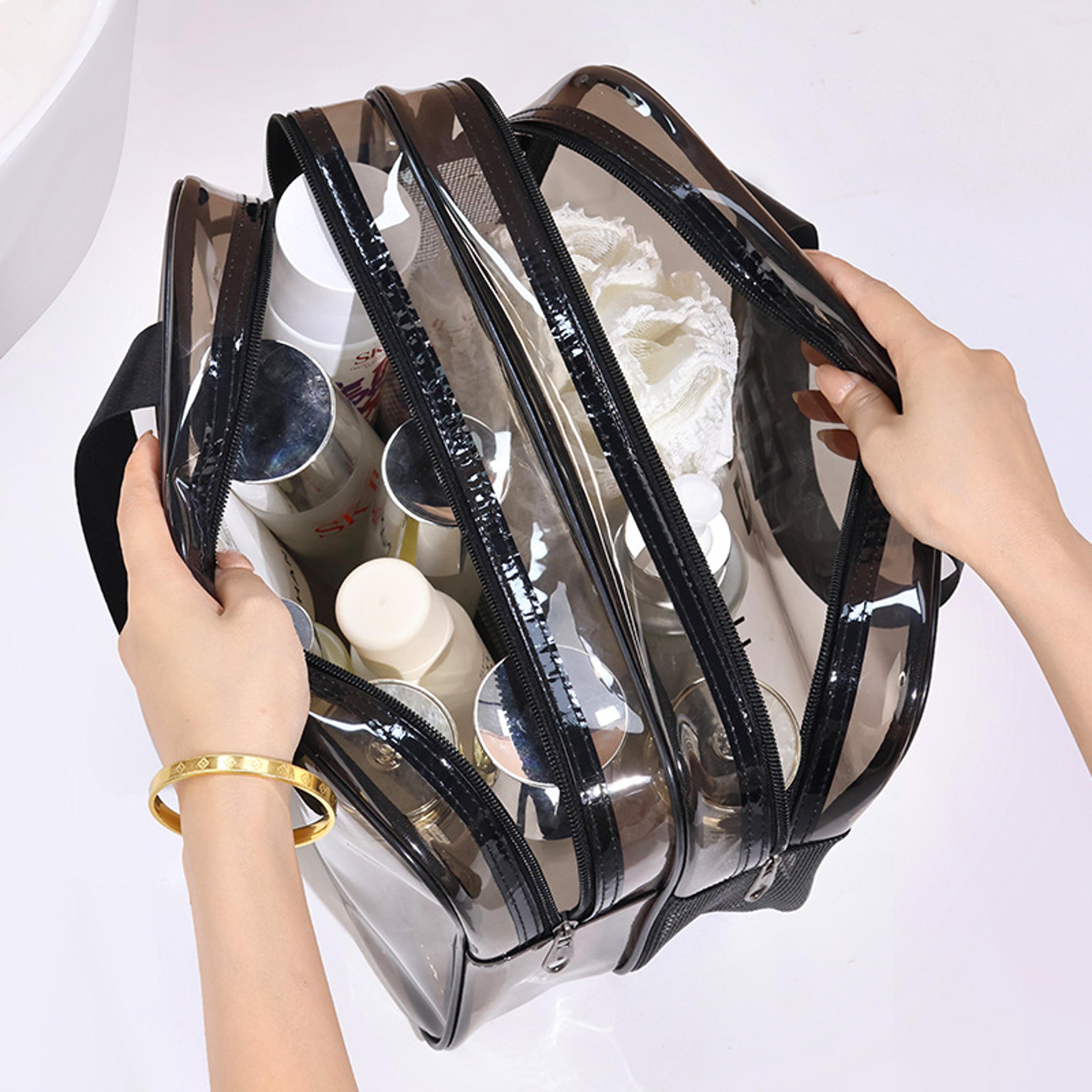 double layer clear makeup bag travel cosmetic organizer