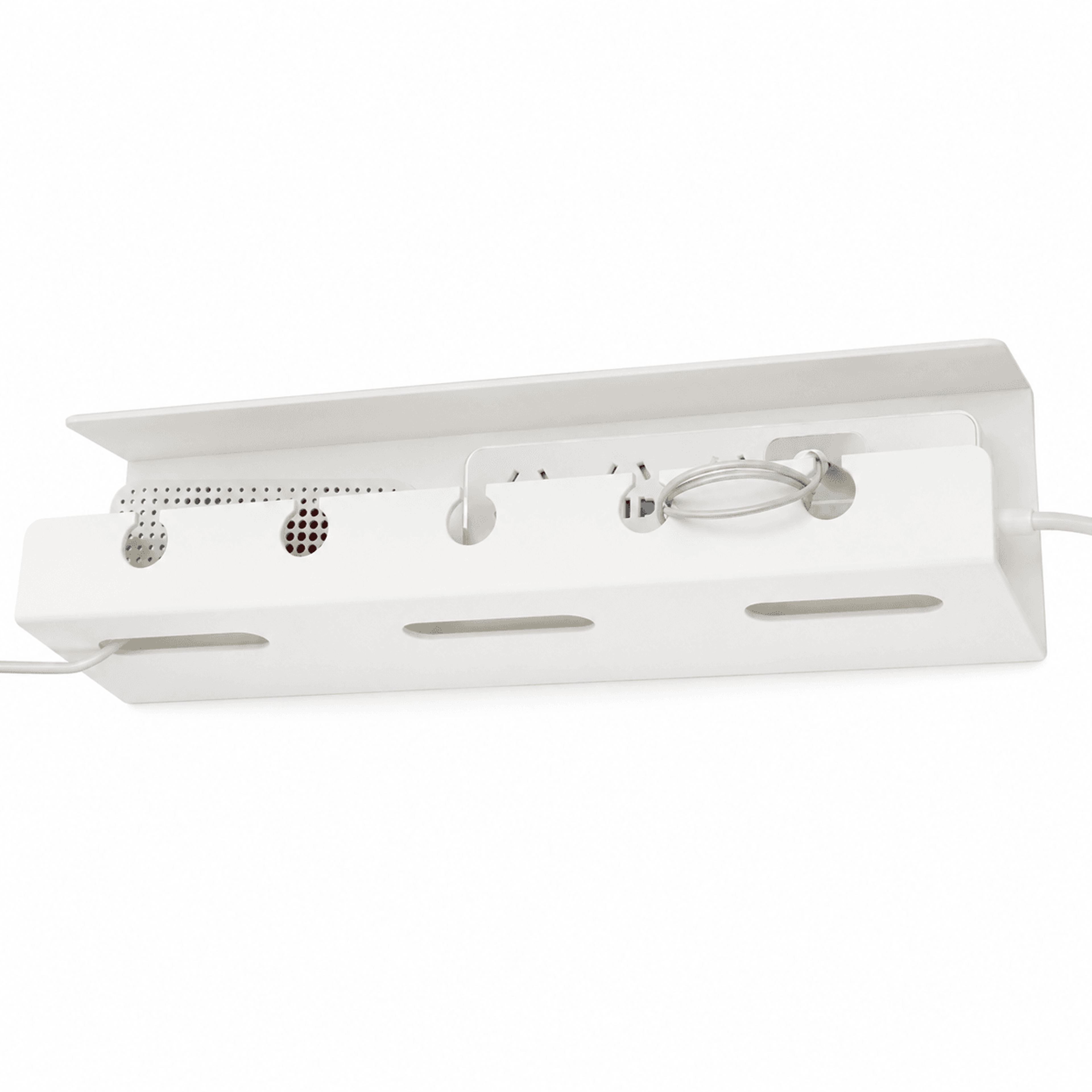 no drill under desk cable management tray with clamp and power strip holder