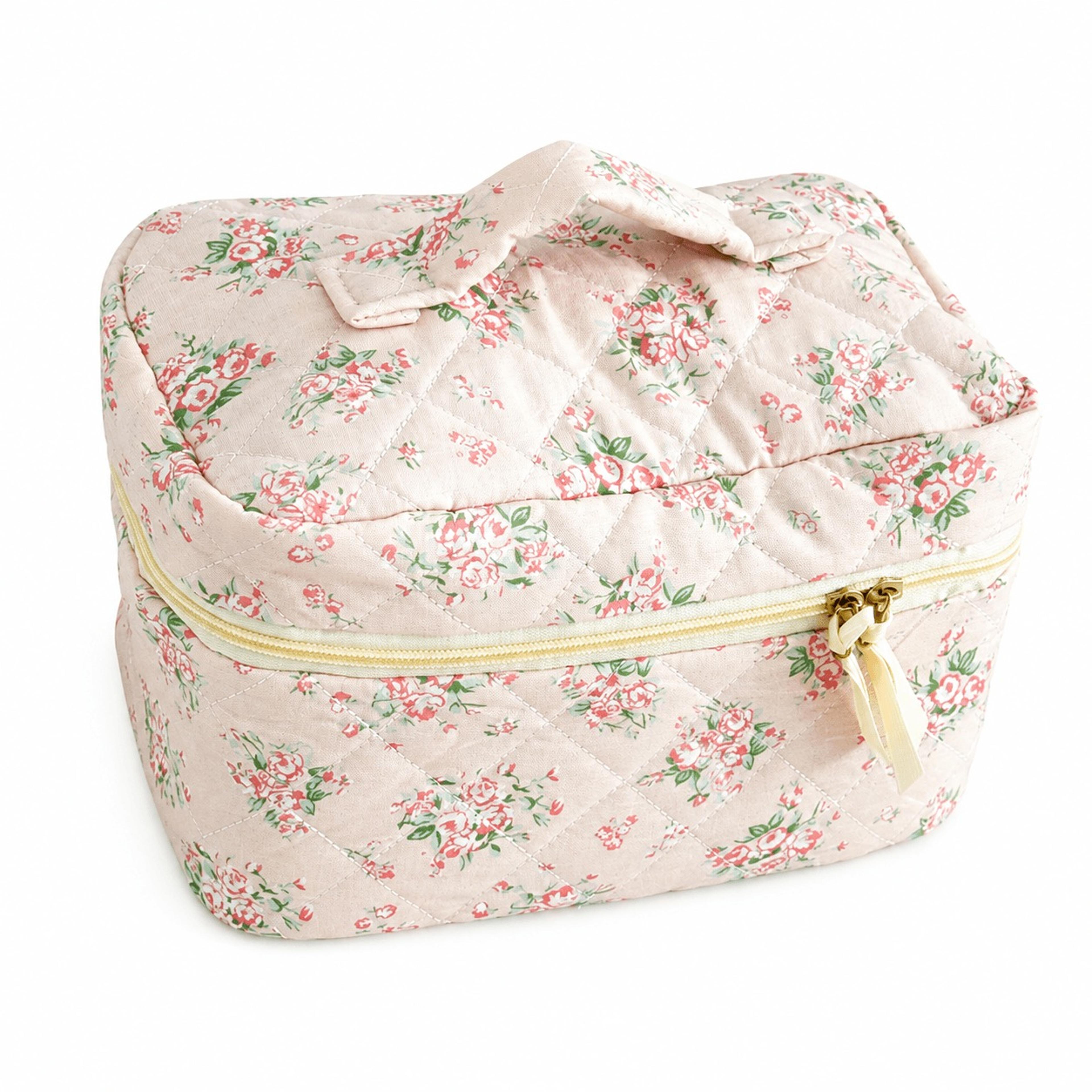 vintage rose quilted makeup bag cotton floral travel cosmetic bag for women