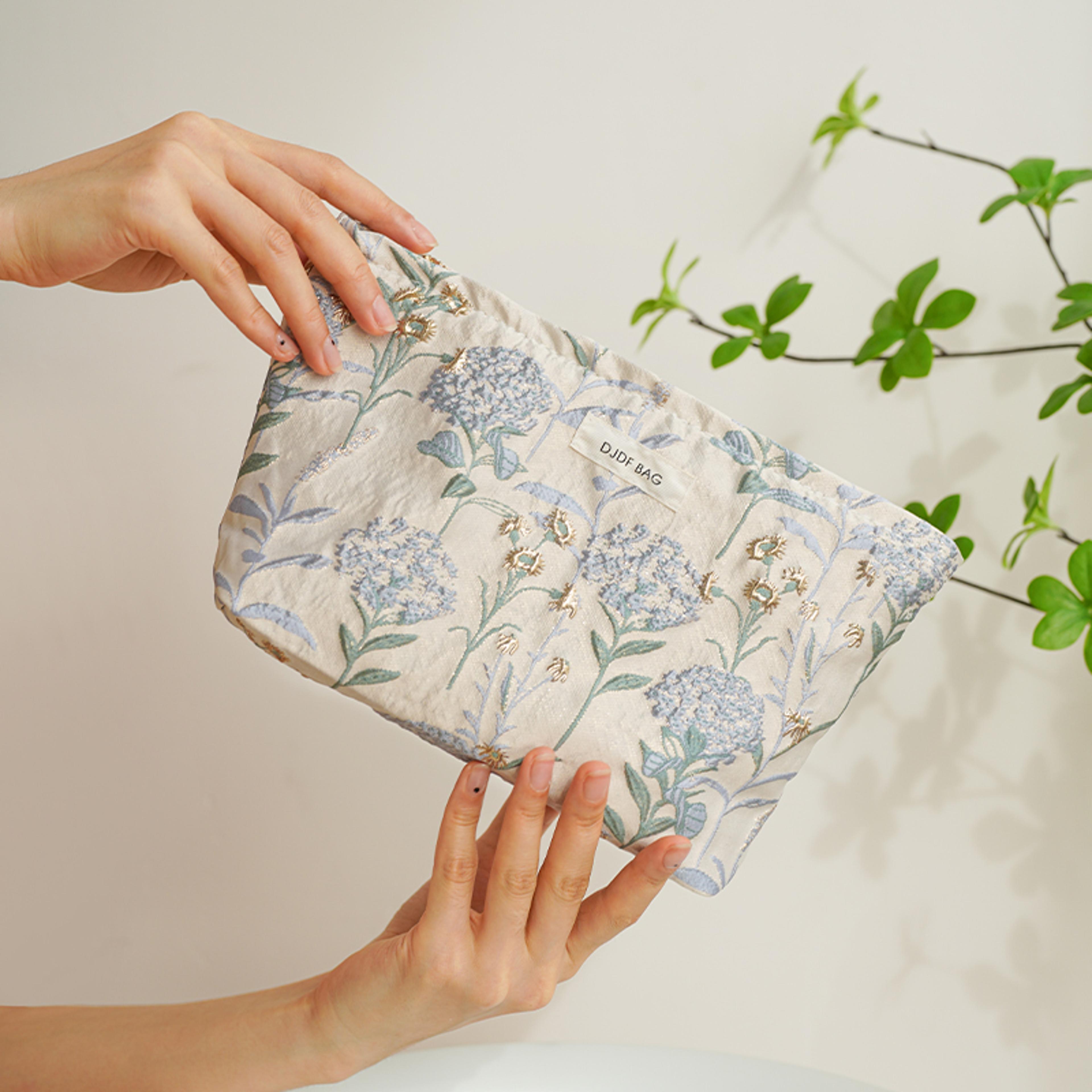blue bouquet makeup bag for women large capacity travel toiletry bag and period essentials organizer