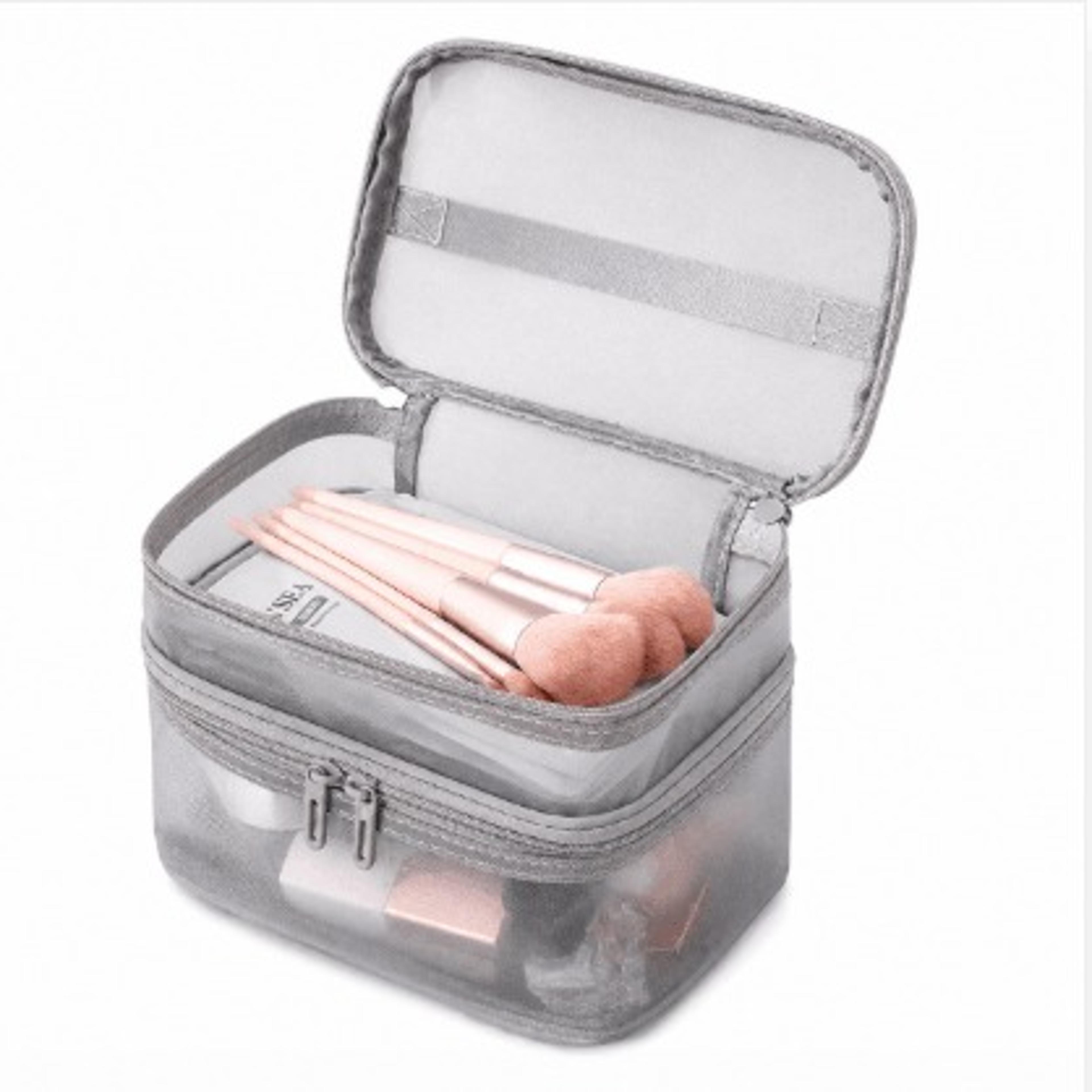 double layer mesh makeup bag travel cosmetic organizer with large capacity storage