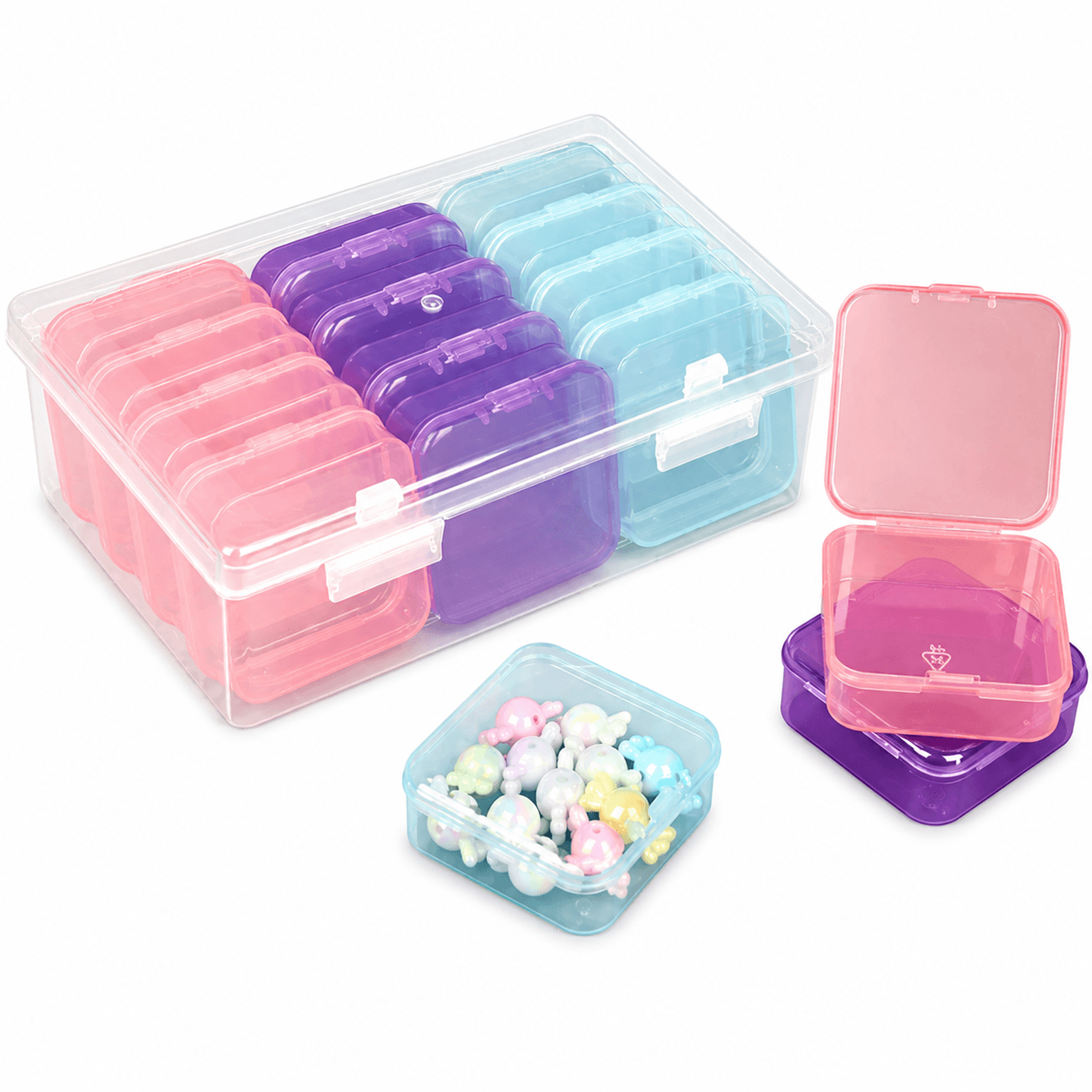 12-piece clear storage boxes for jewelry, beads, nail art and small craft supplies