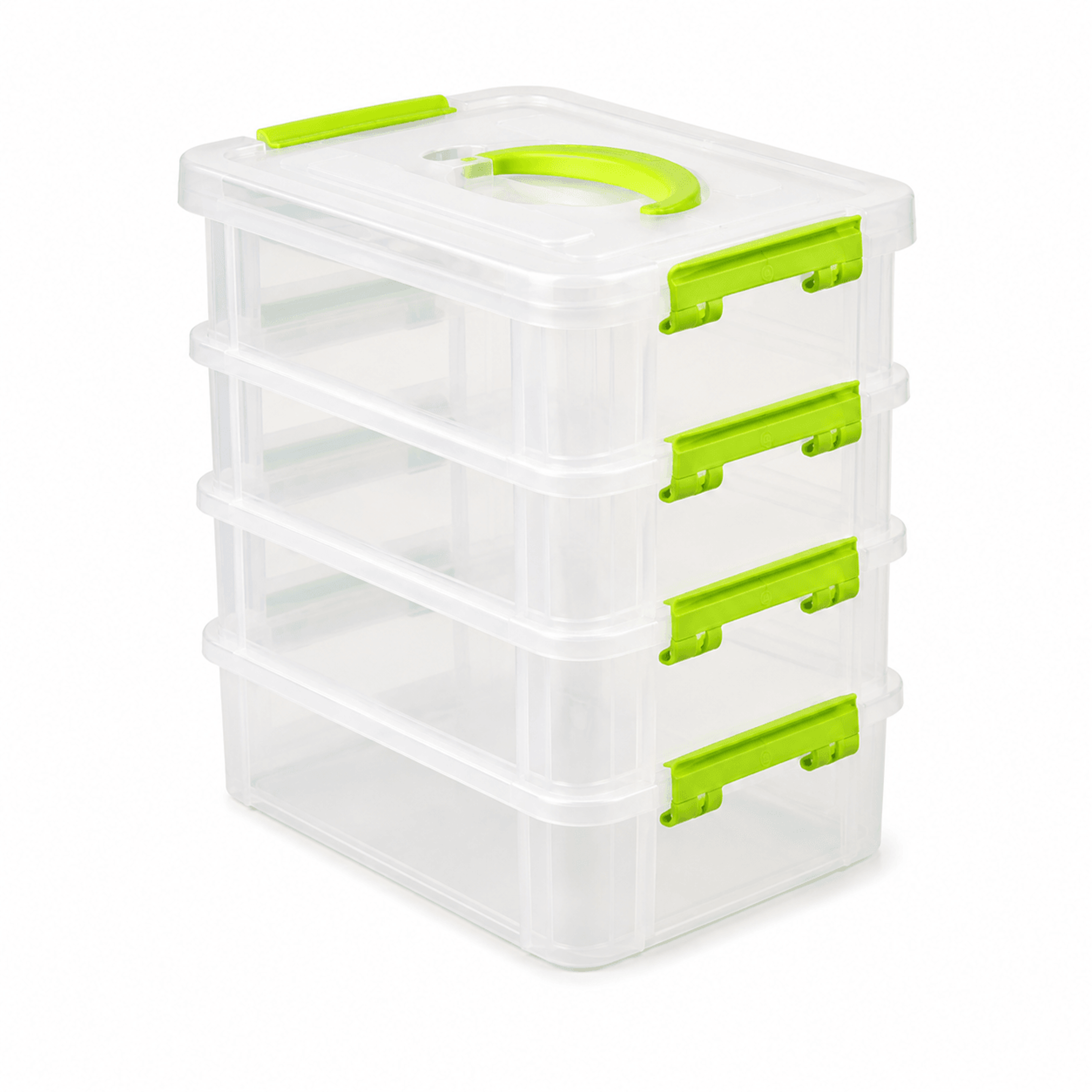 4 tier stackable storage box with handle clear portable craft organizer with snap lids