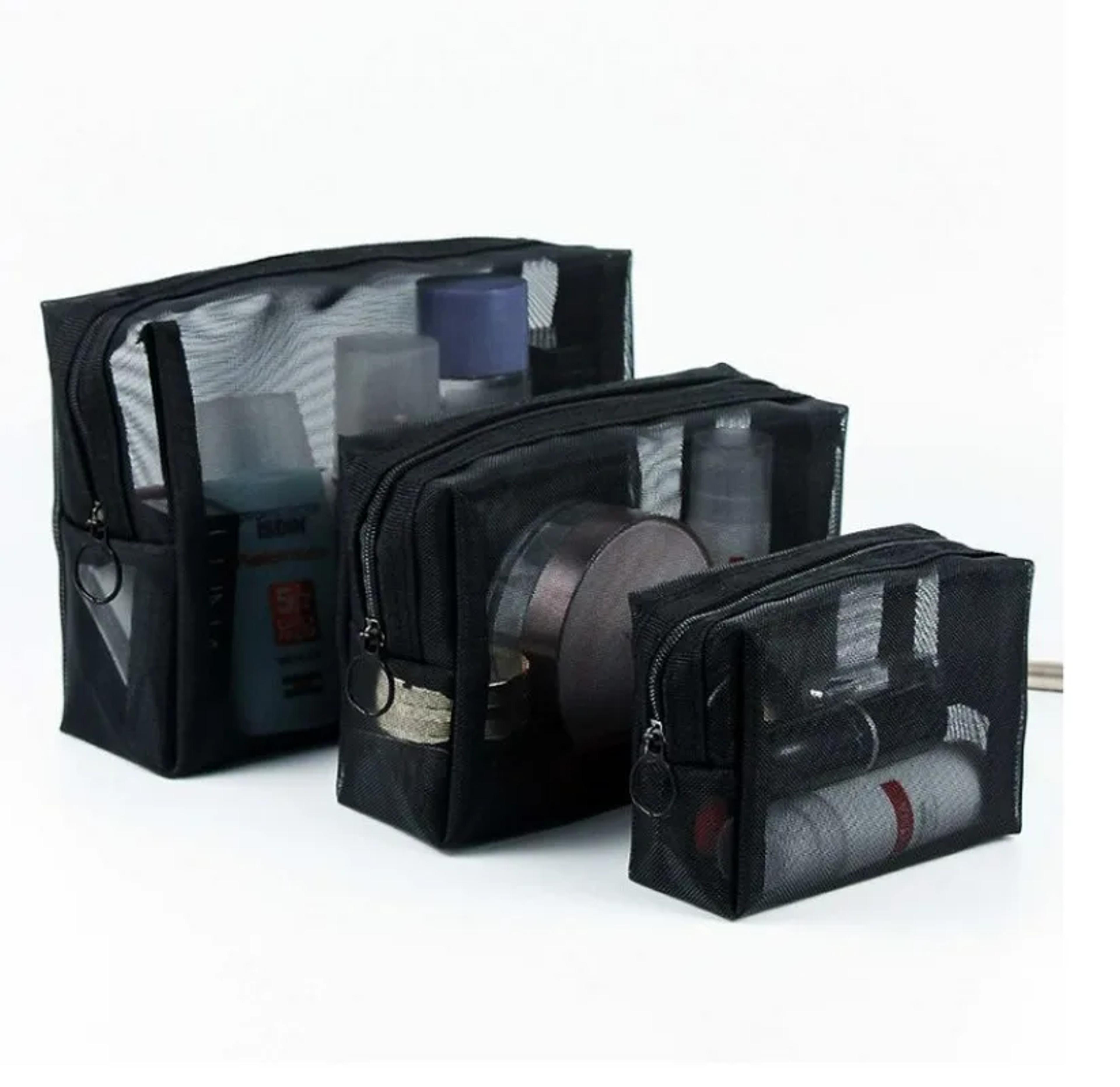 black mesh cosmetic bag travel makeup organizer and zipper toiletry pouch
