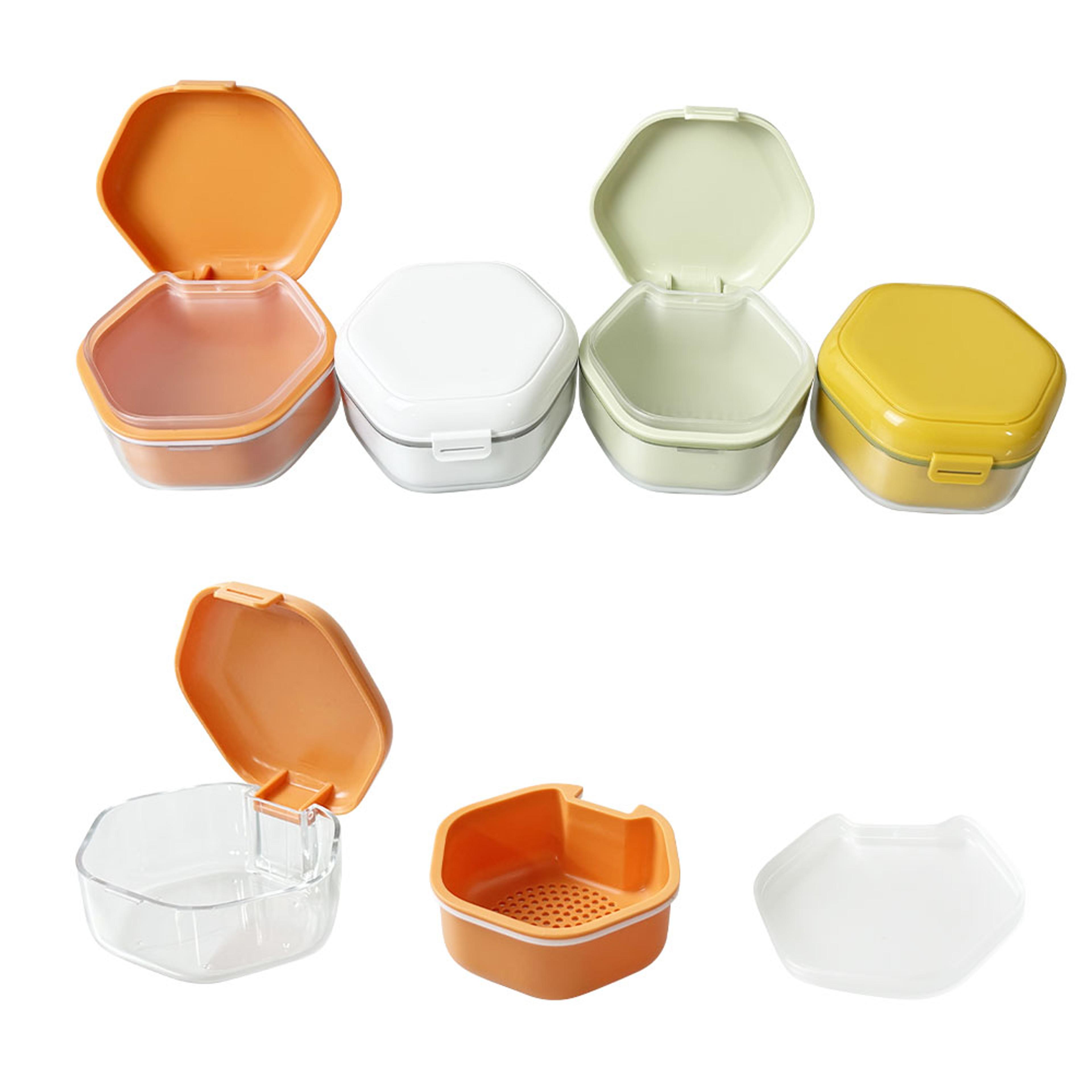 3 layer denture bath box and retainer cleaning case with drain basket leakproof travel storage