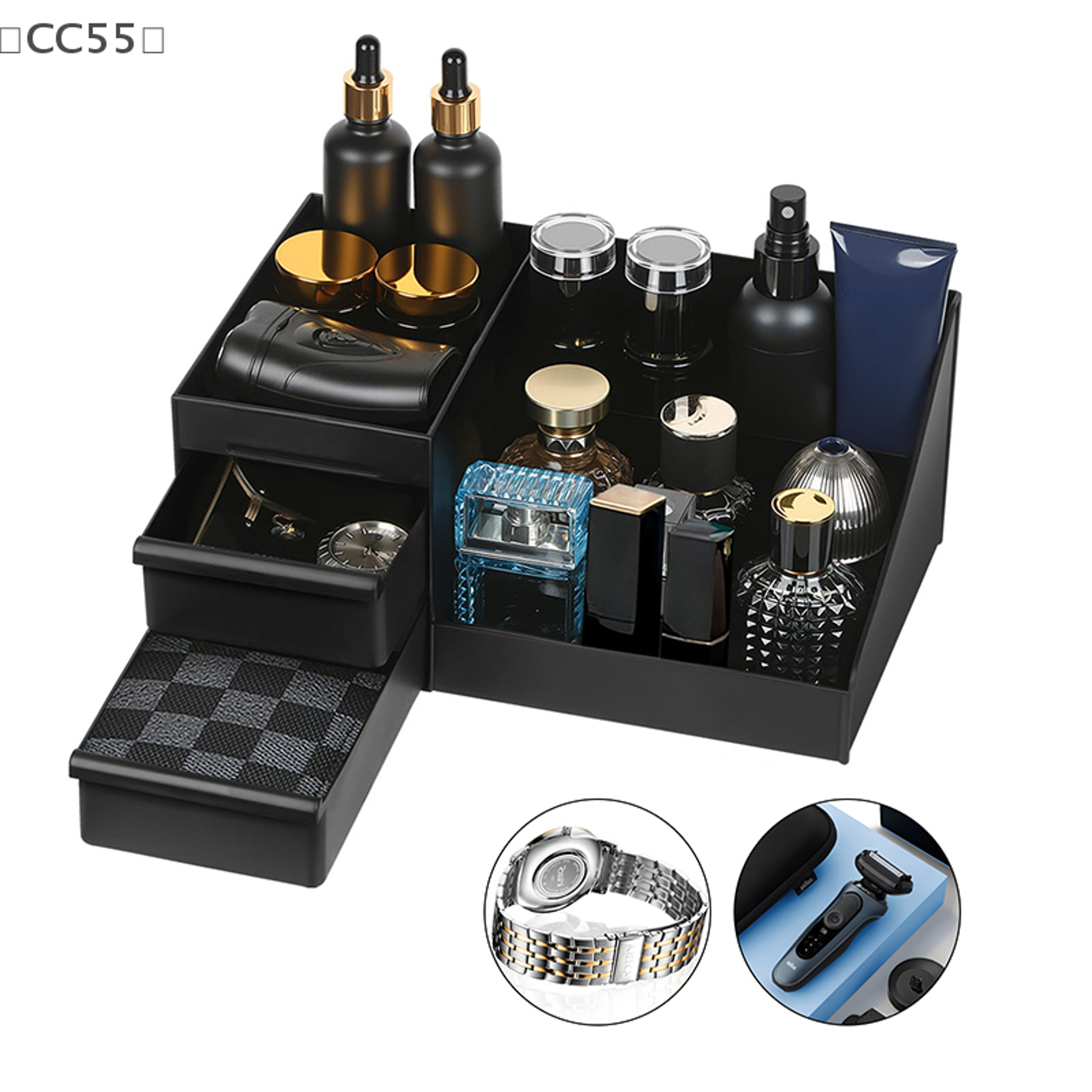mens cologne organizer with drawers, perfume stand and dresser countertop storage